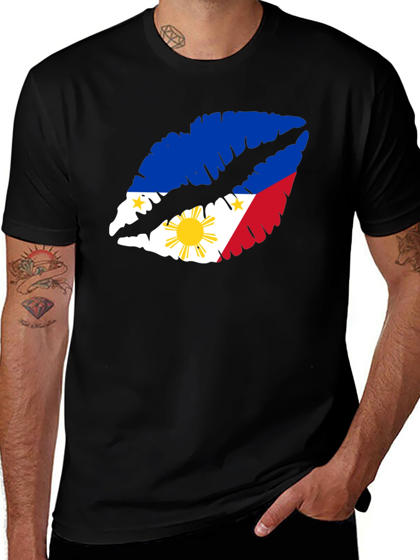 Philippines Flag Lips Black T-Shirt