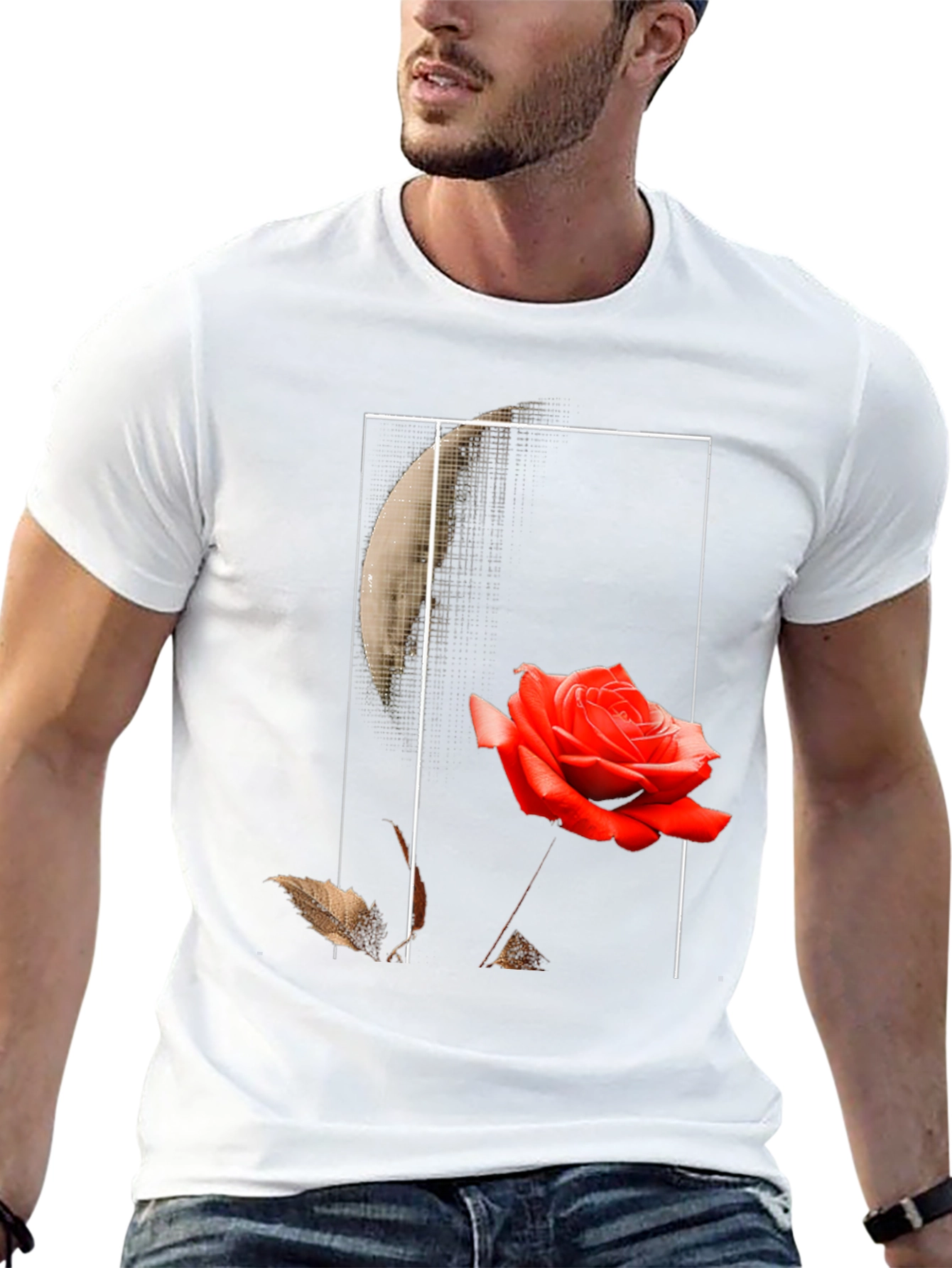 Rose and Moon Graphic Print Black T-Shirt