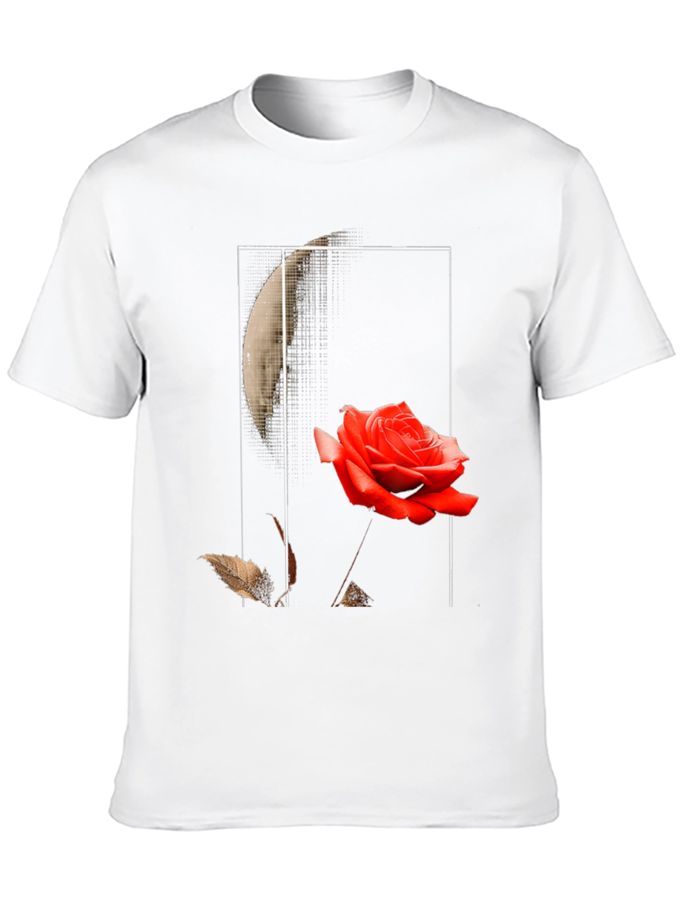 Rose and Moon Graphic Print Black T-Shirt