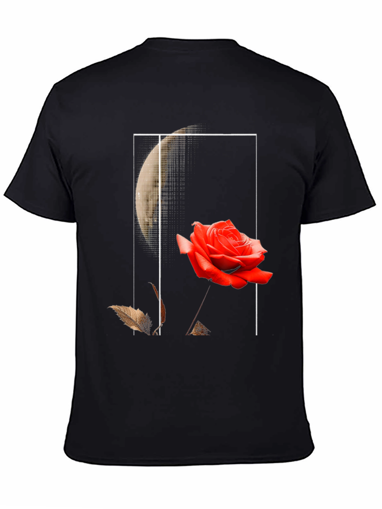 Rose and Moon Graphic Print Black T-Shirt