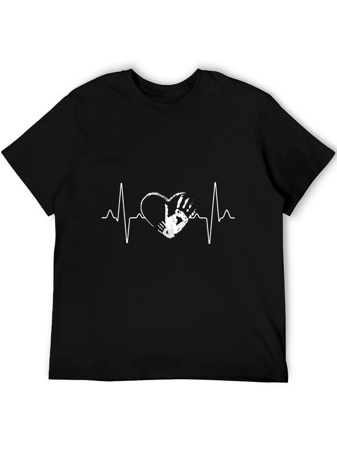 Heartbeat Handprint Graphic T-Shirt - Black