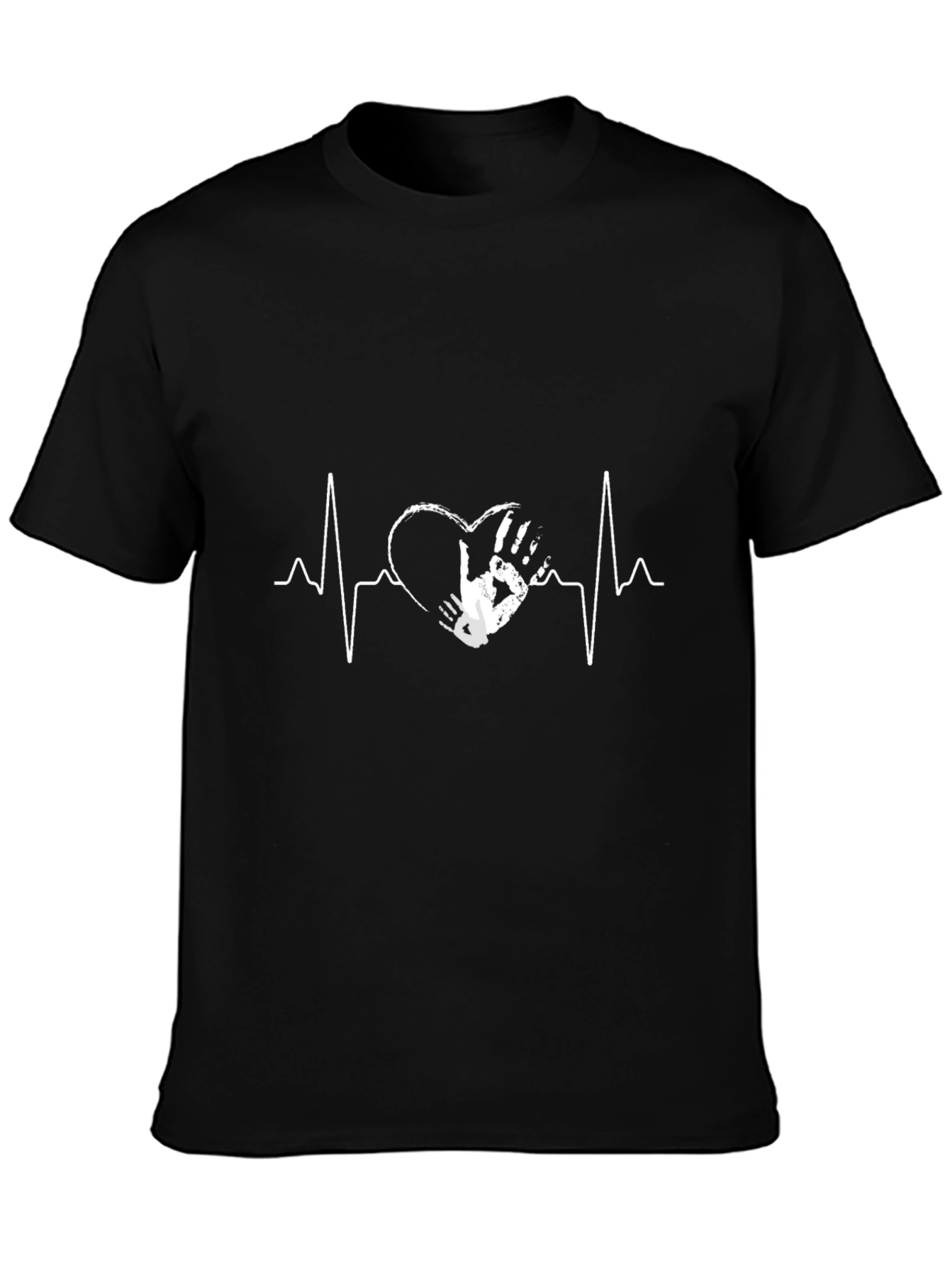 Heartbeat Handprint Graphic T-Shirt - Black