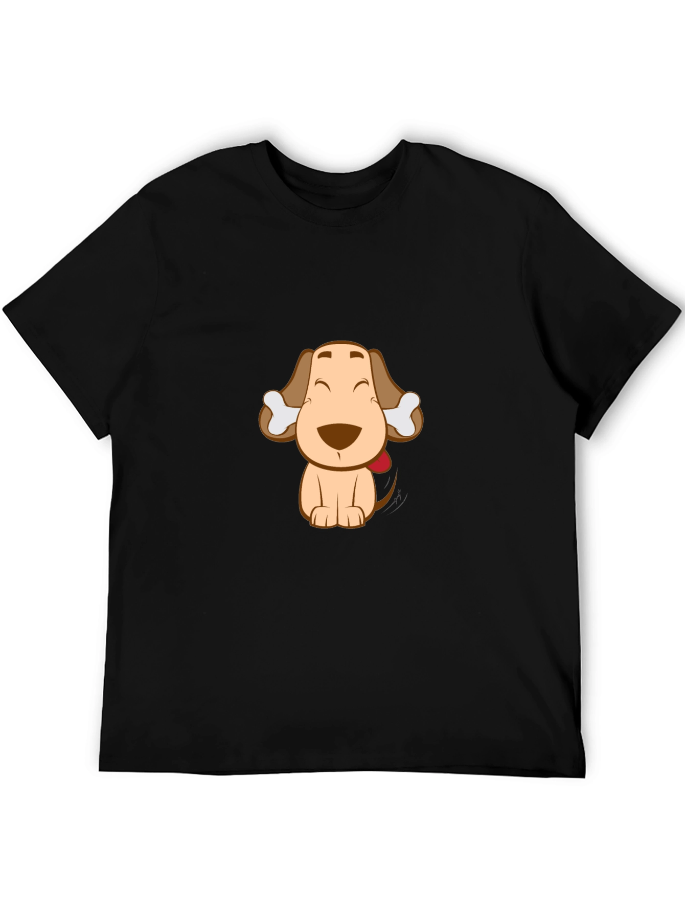 Cute Cartoon Dog Graphic Tee - Black