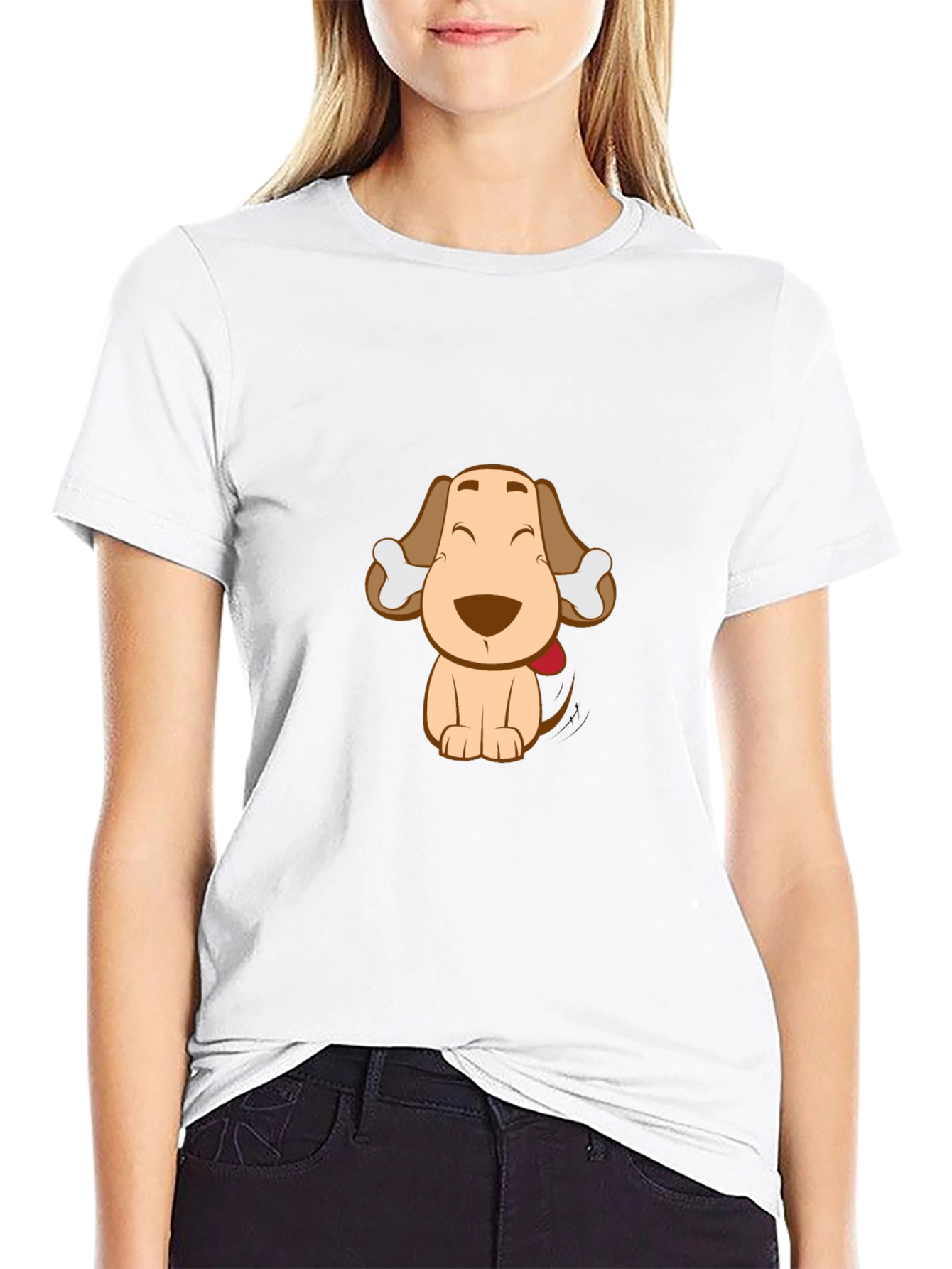 Cute Cartoon Dog Graphic Tee - Black