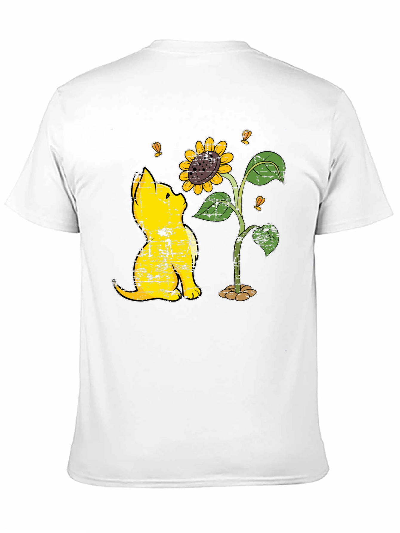 Cat Sunflower Graphic Black T-Shirt