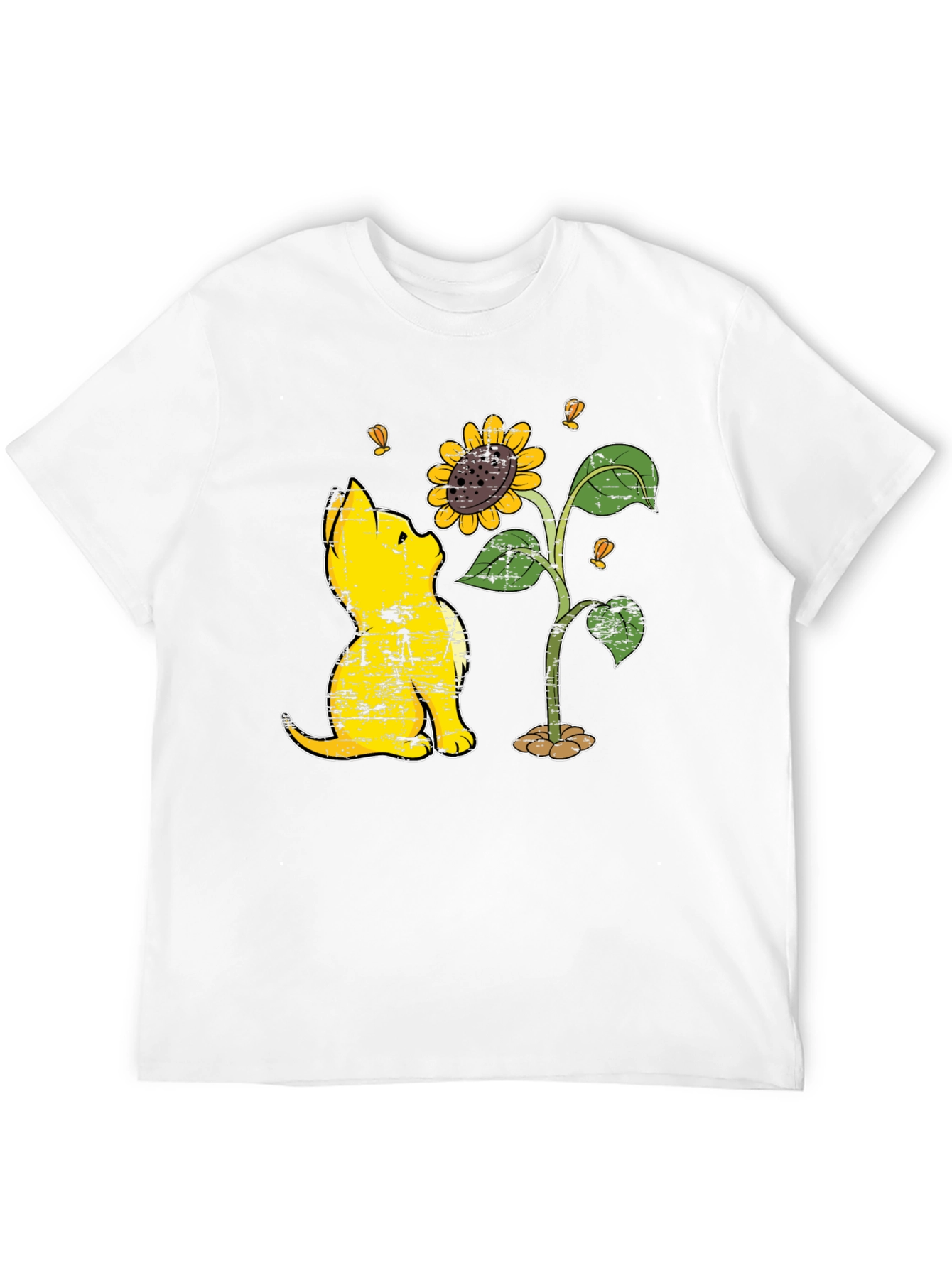 Cat Sunflower Graphic Black T-Shirt