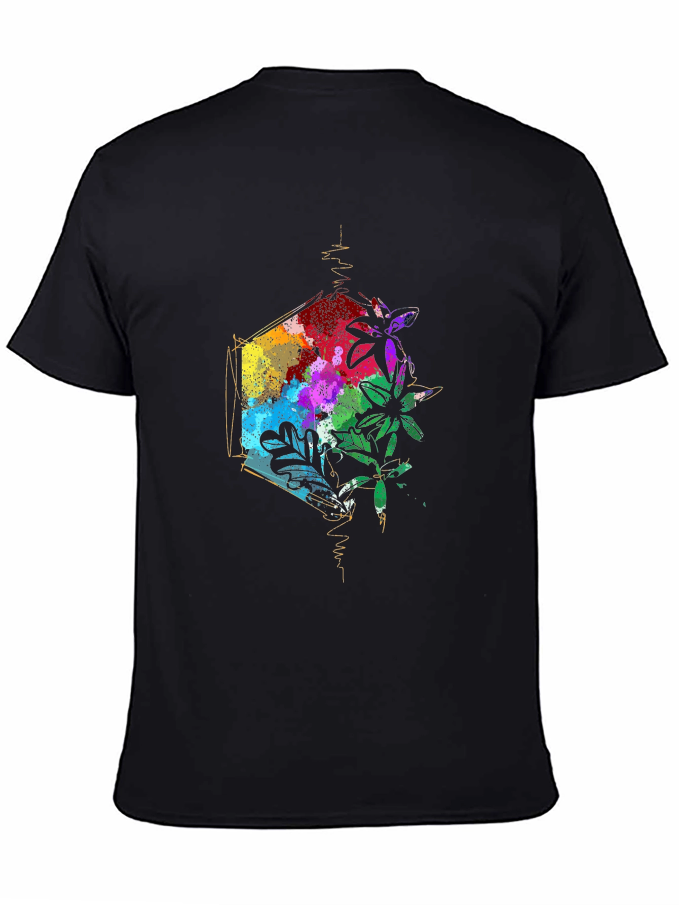 Geometric Floral Mens Black T-Shirt