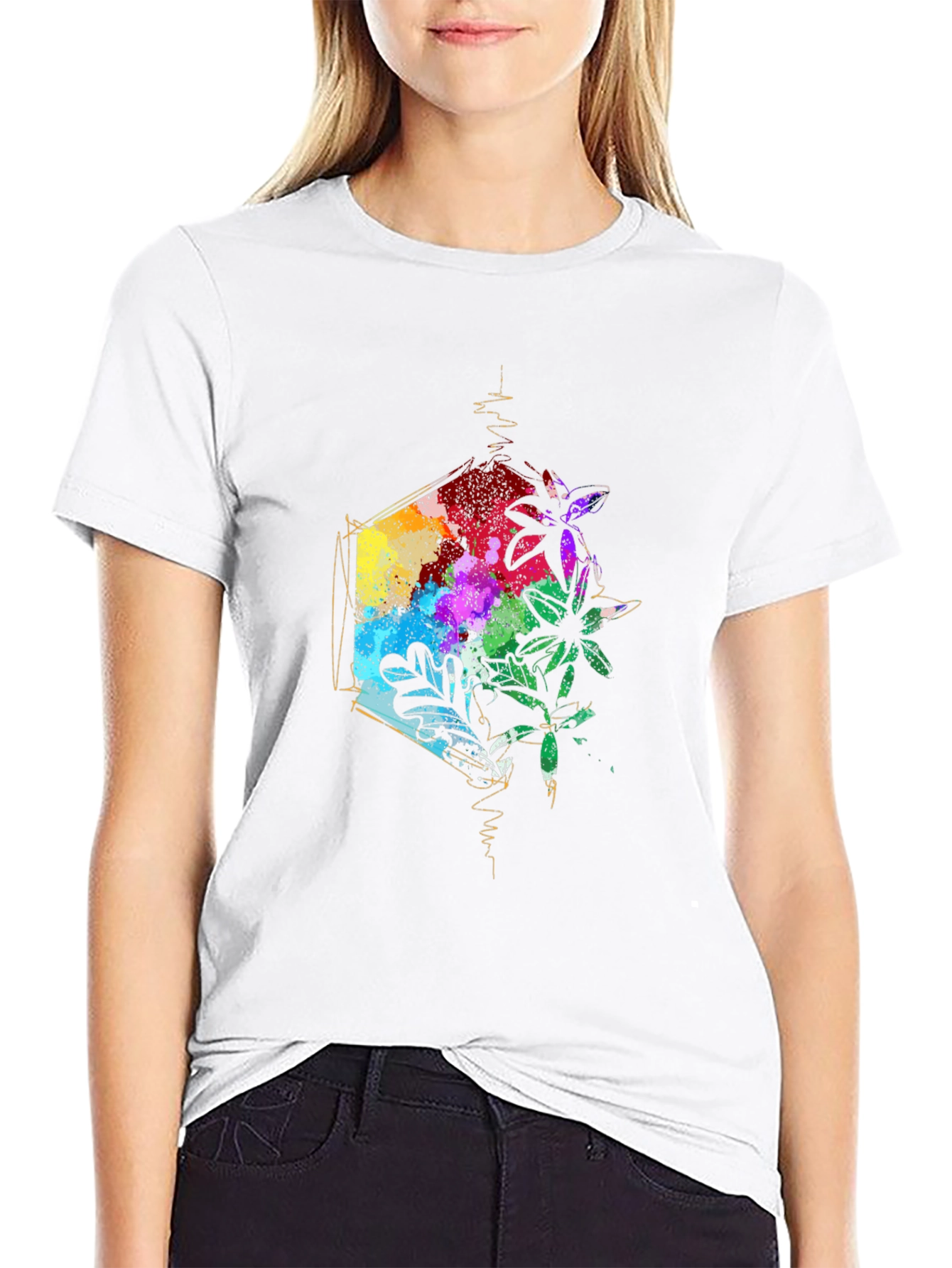 Geometric Floral Mens Black T-Shirt