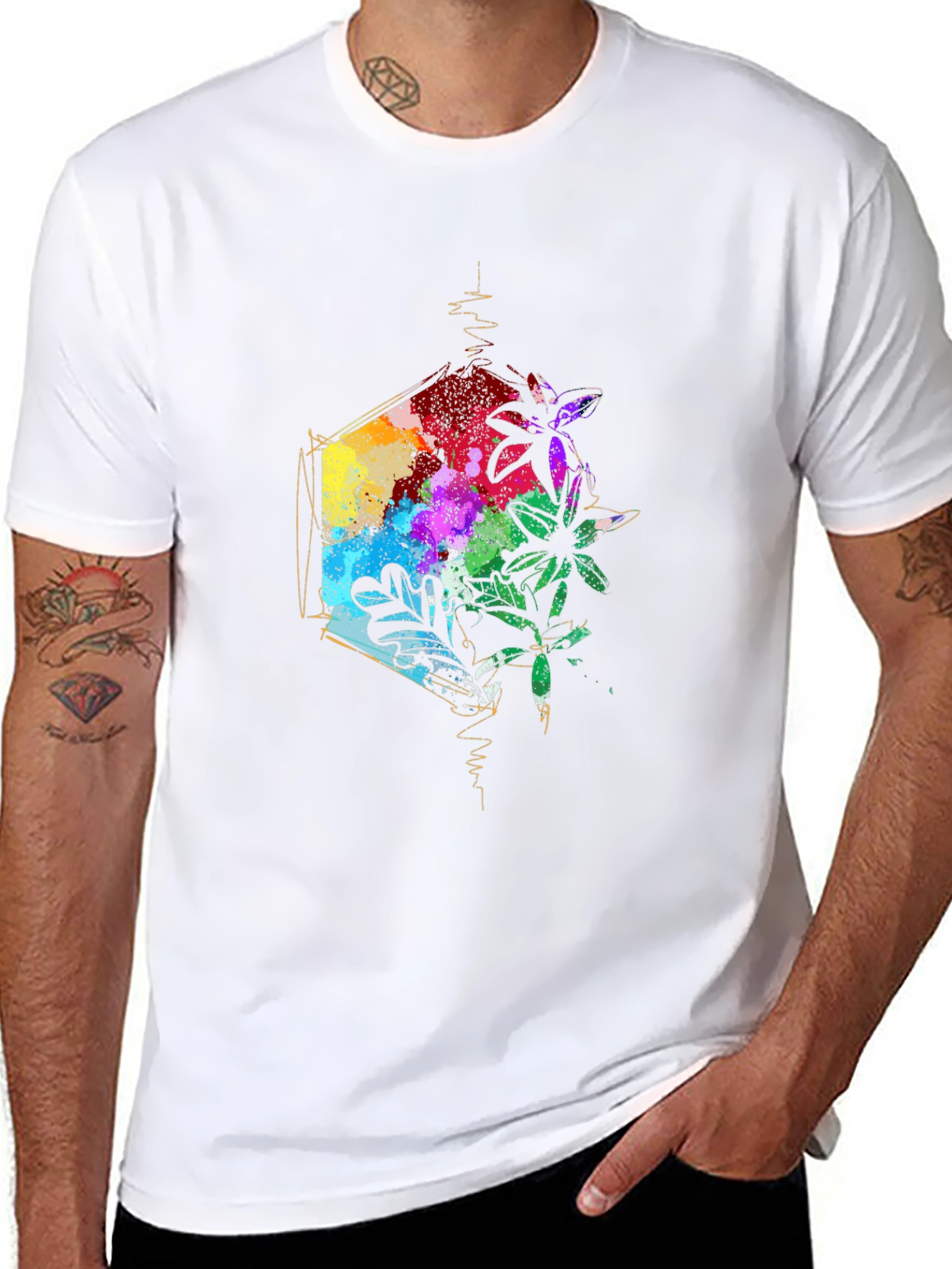Geometric Floral Mens Black T-Shirt