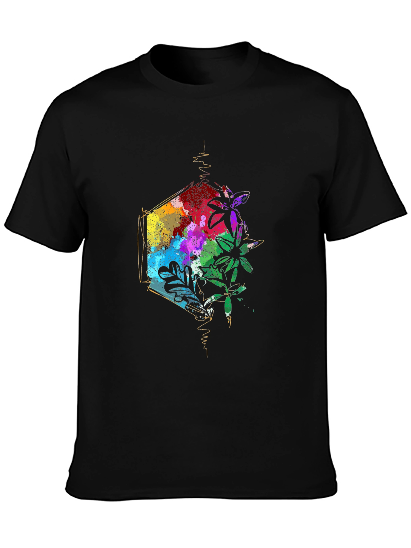 Geometric Floral Mens Black T-Shirt