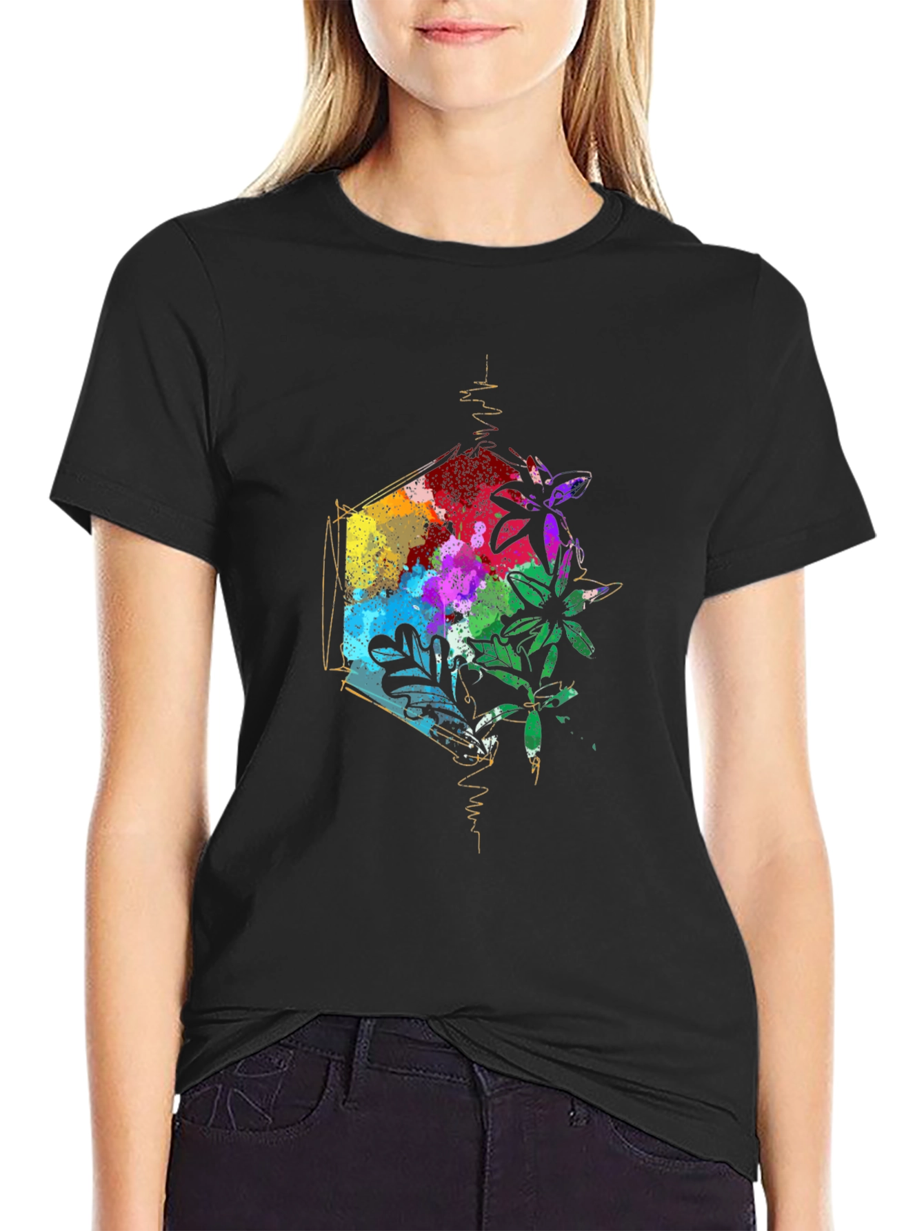 Geometric Floral Mens Black T-Shirt