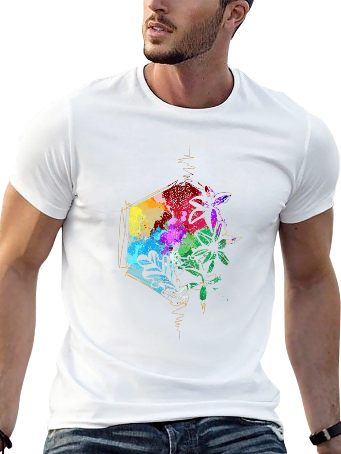 Geometric Floral Mens Black T-Shirt