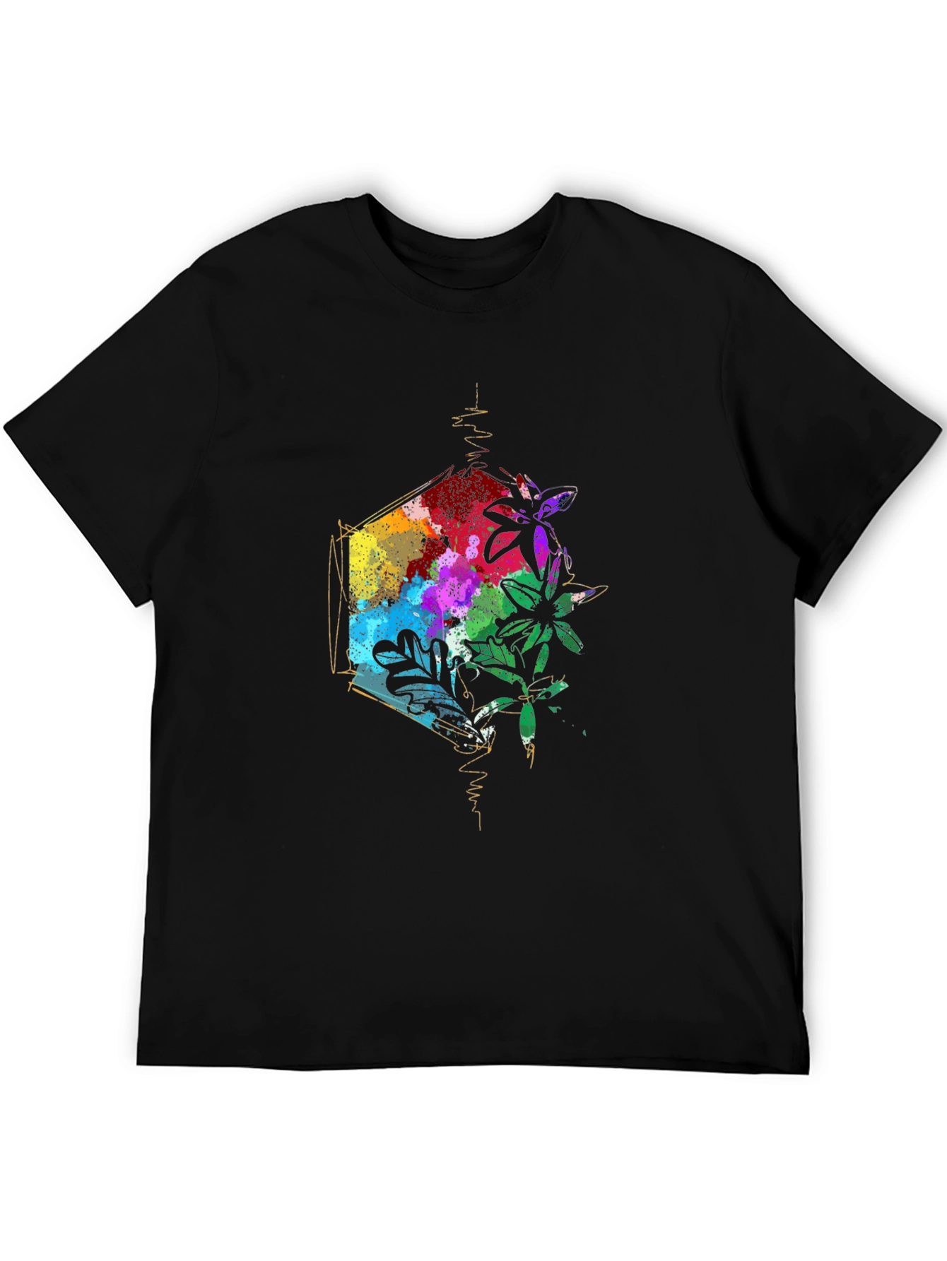 Geometric Floral Mens Black T-Shirt