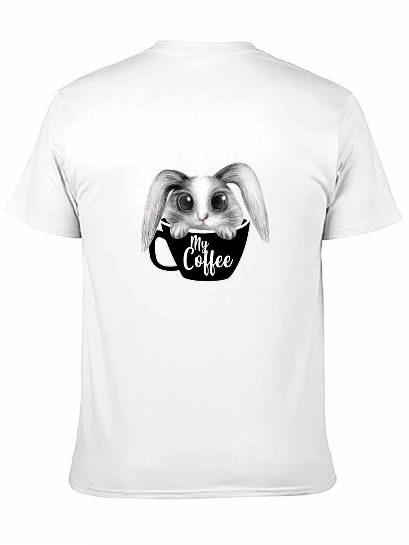 Cute Bunny in Coffee Cup Graphic Tee - Black