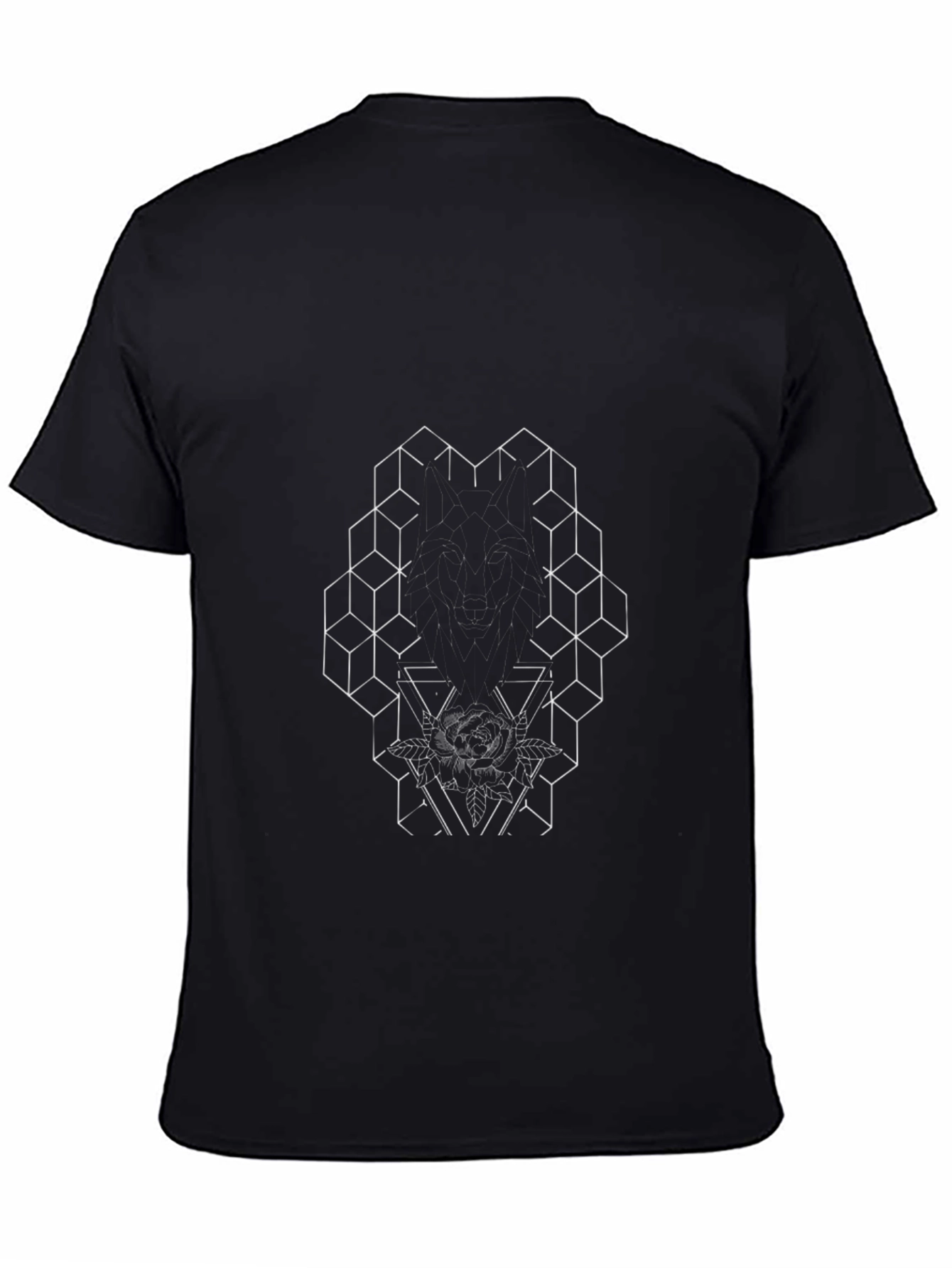 Geometric Rose Graphic Black T-Shirt