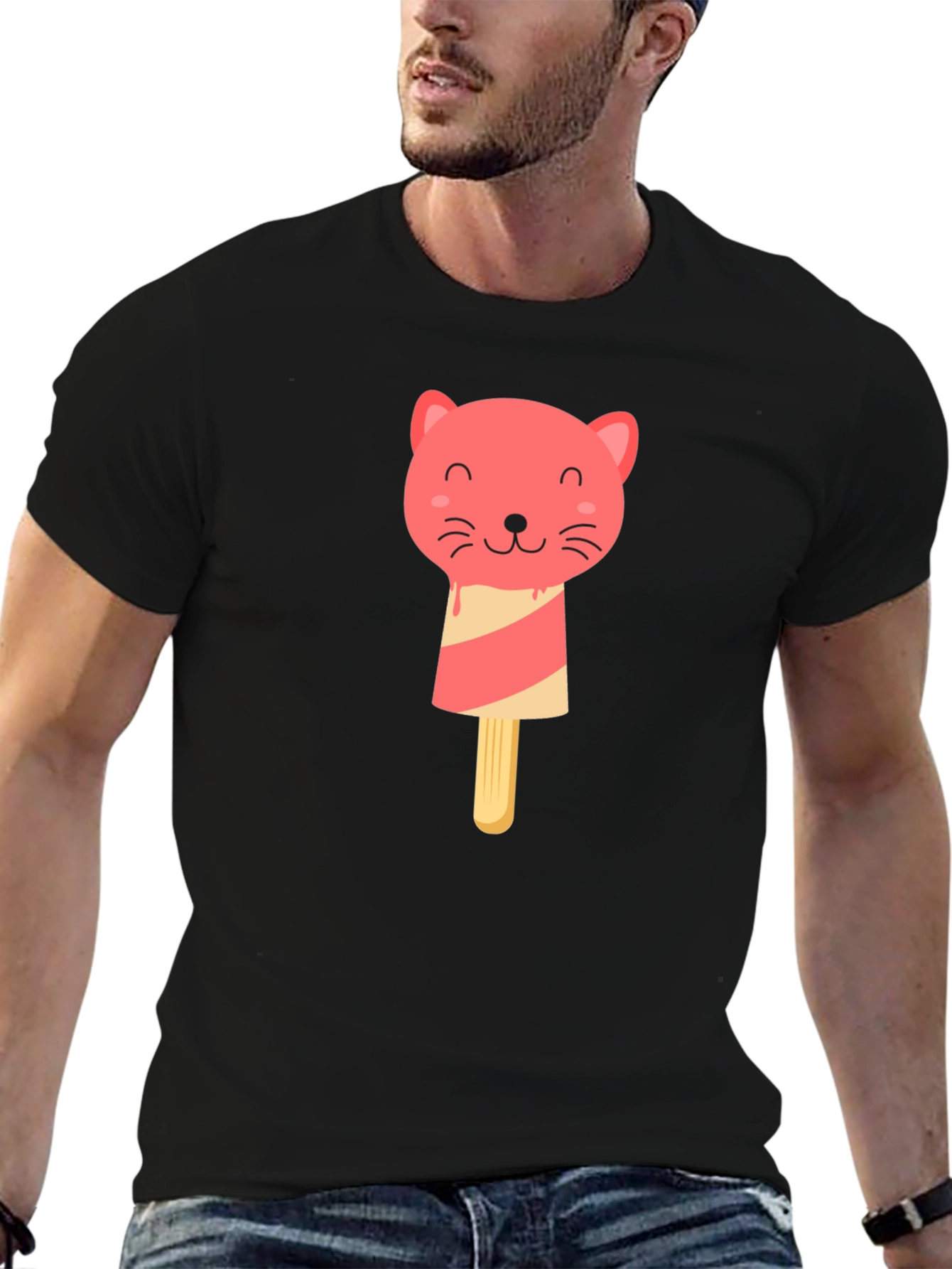 Cat Popsicle T-Shirt - Black Graphic Tee