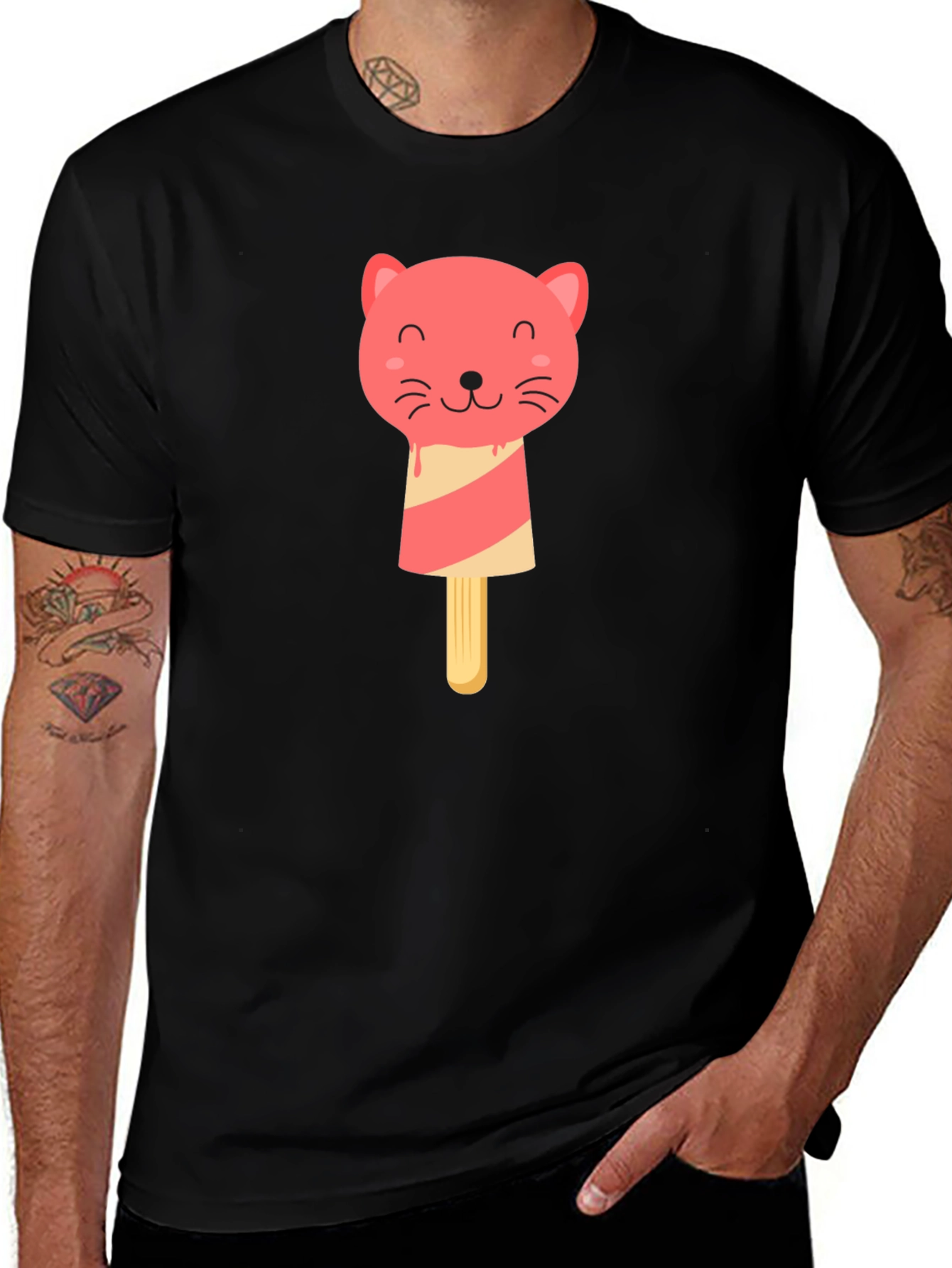 Cat Popsicle T-Shirt - Black Graphic Tee