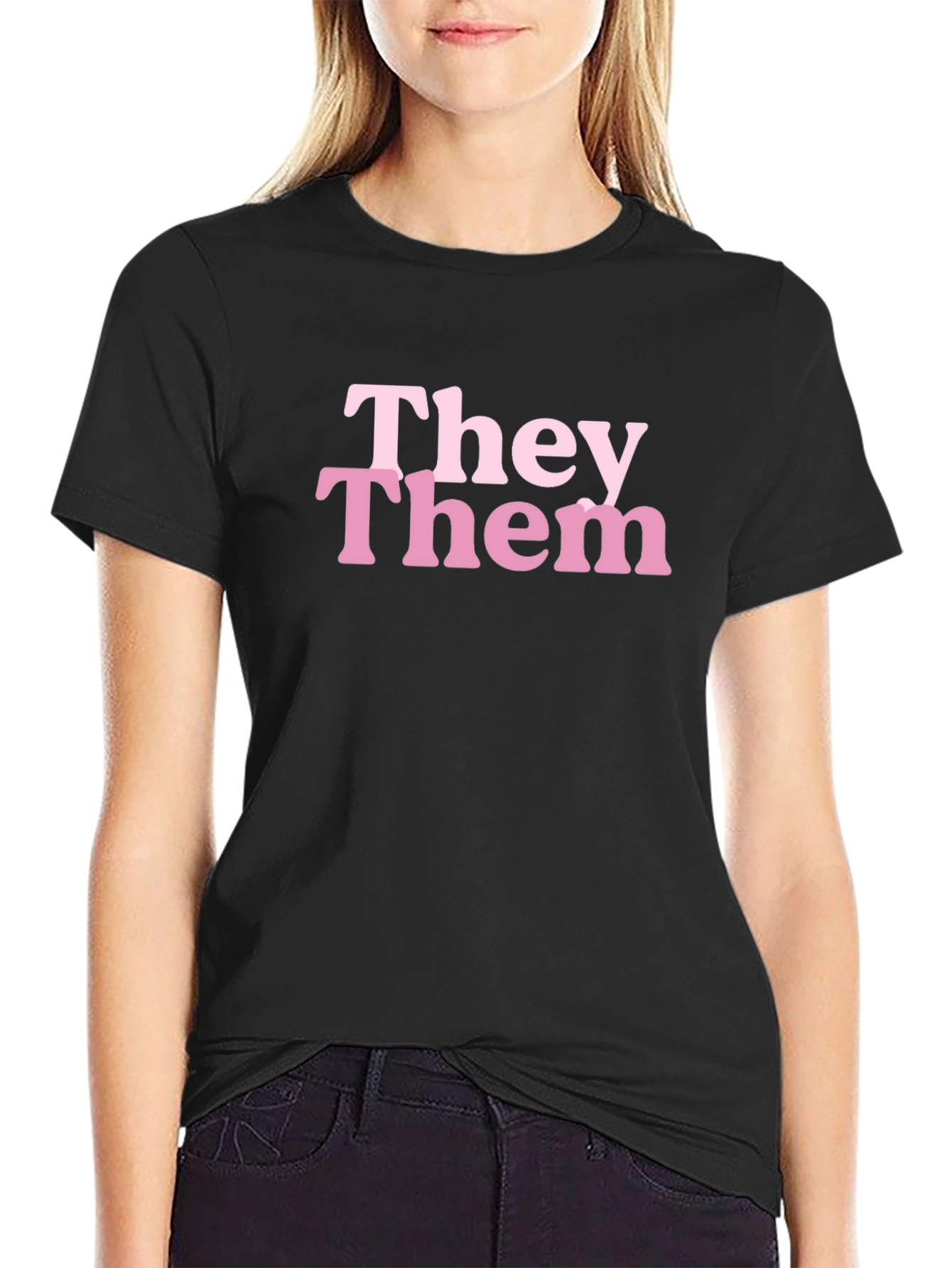 They Them Pronoun T-Shirt - Black Cotton Blend