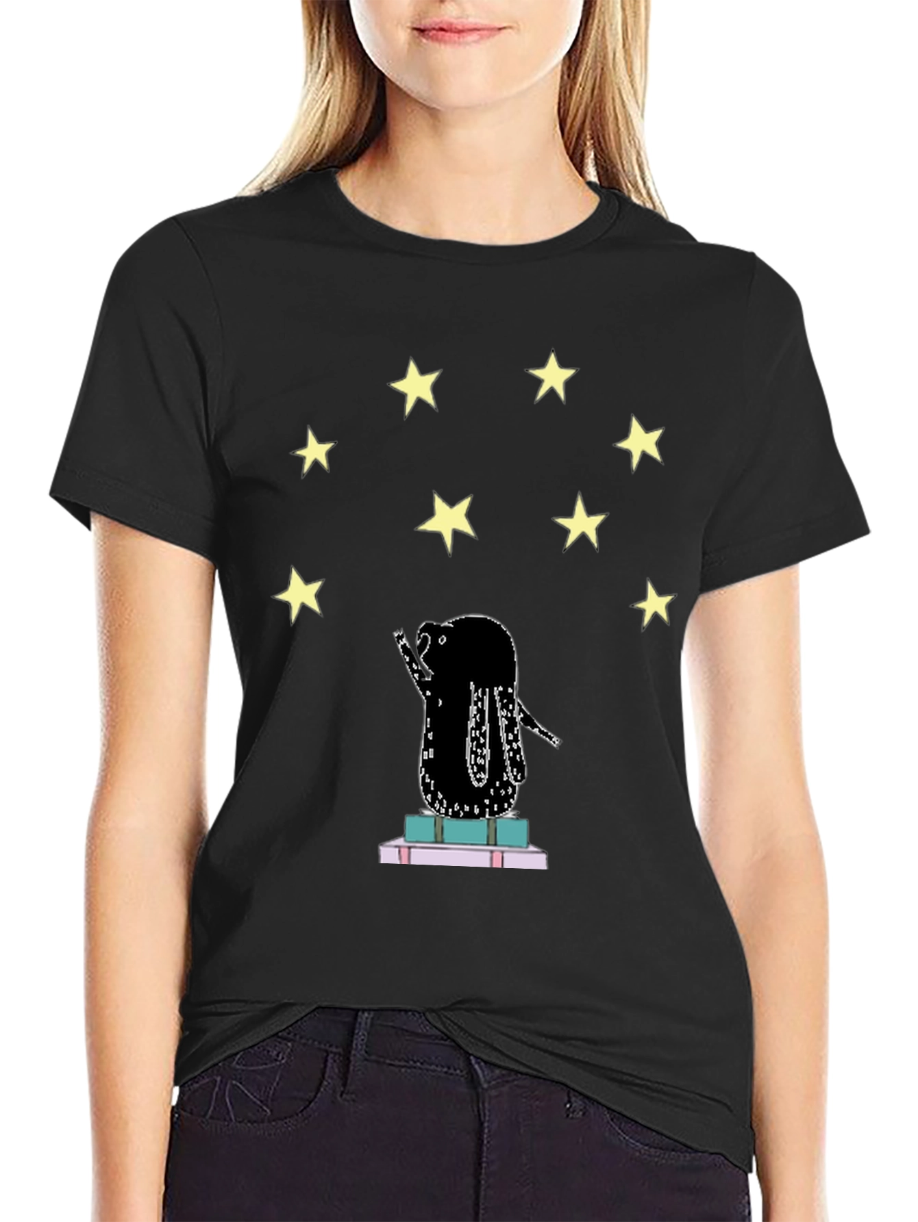 Starry Reader Graphic Tee - Unisex Black T-Shirt