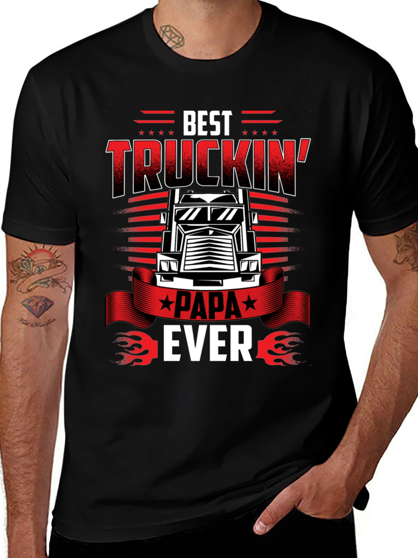 Best Truckin Papa Ever Black T-Shirt