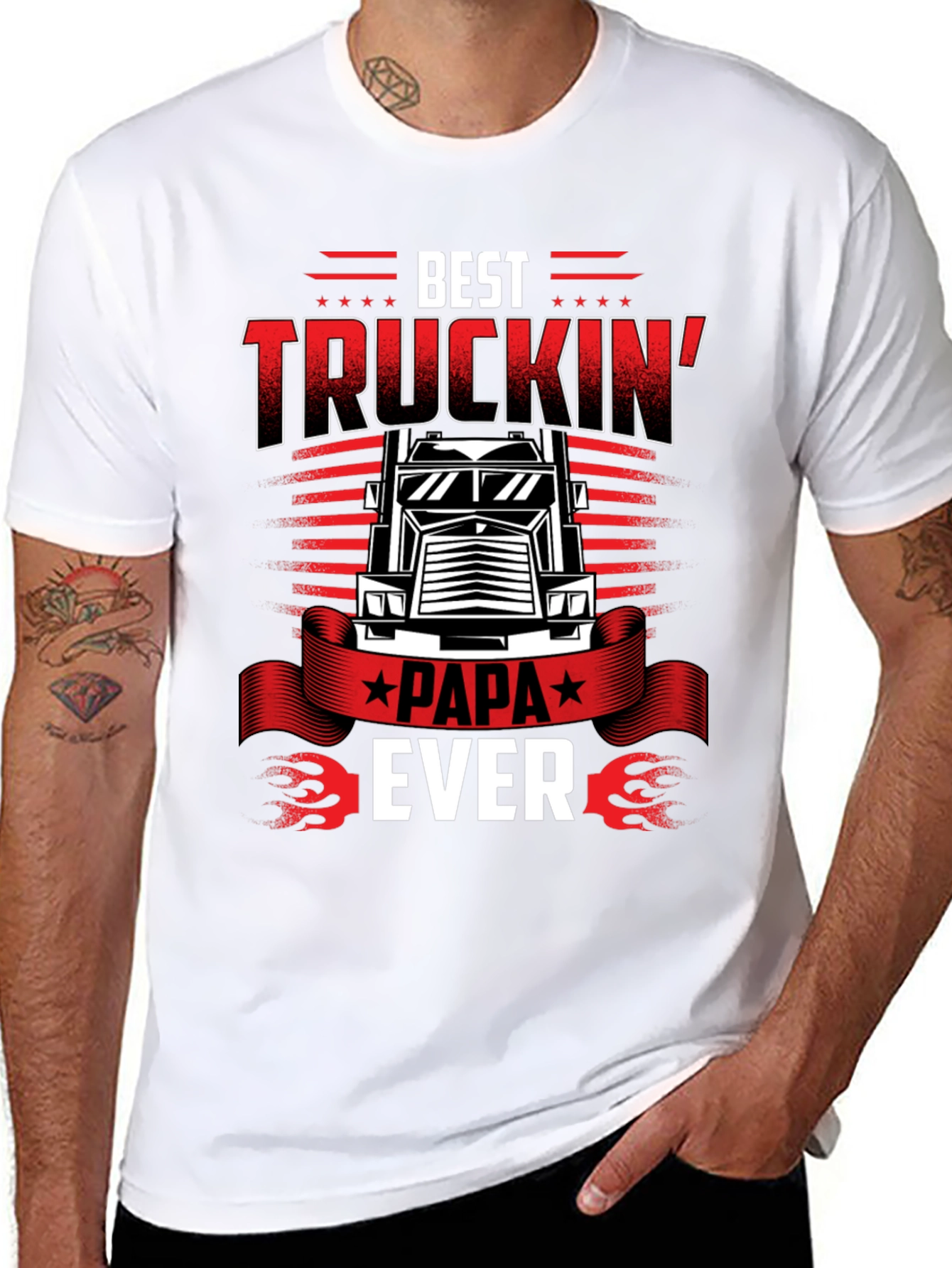 Best Truckin Papa Ever Black T-Shirt