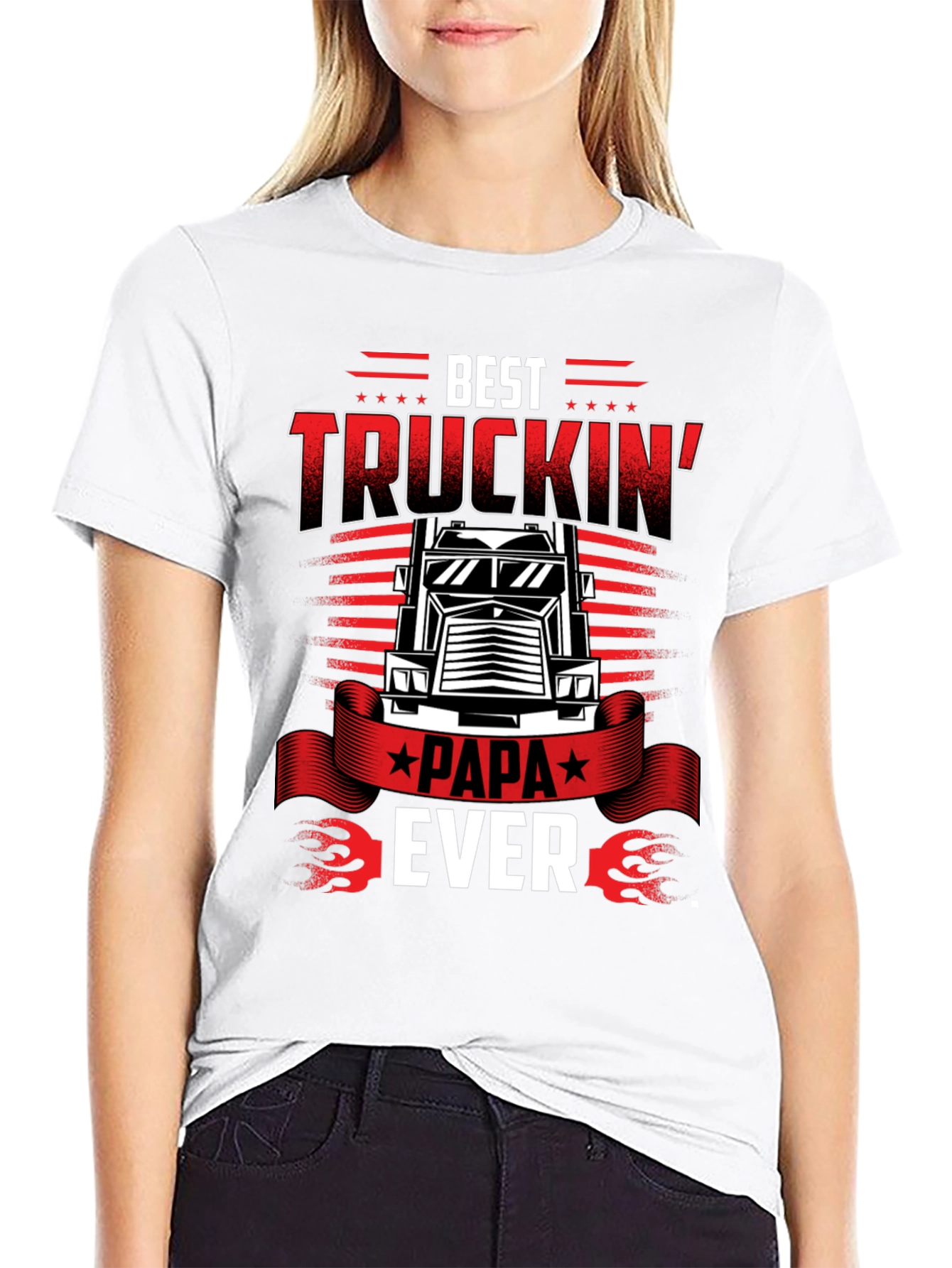Best Truckin Papa Ever Black T-Shirt