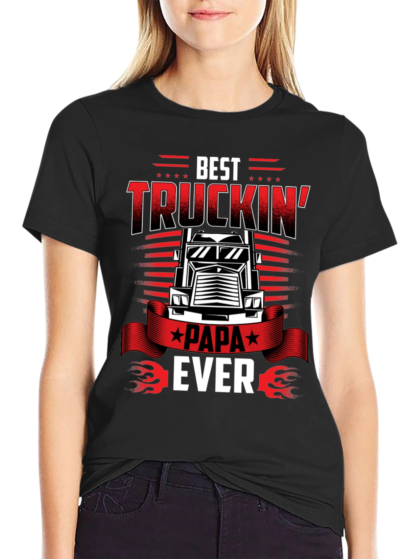 Best Truckin Papa Ever Black T-Shirt