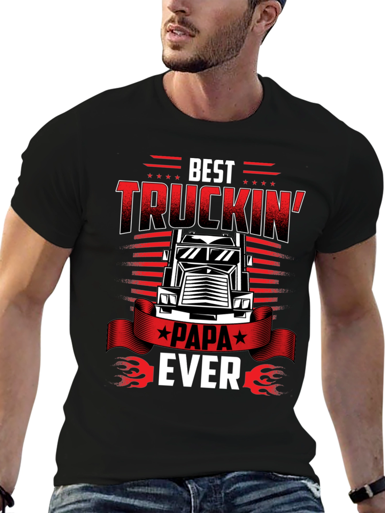 Best Truckin Papa Ever Black T-Shirt