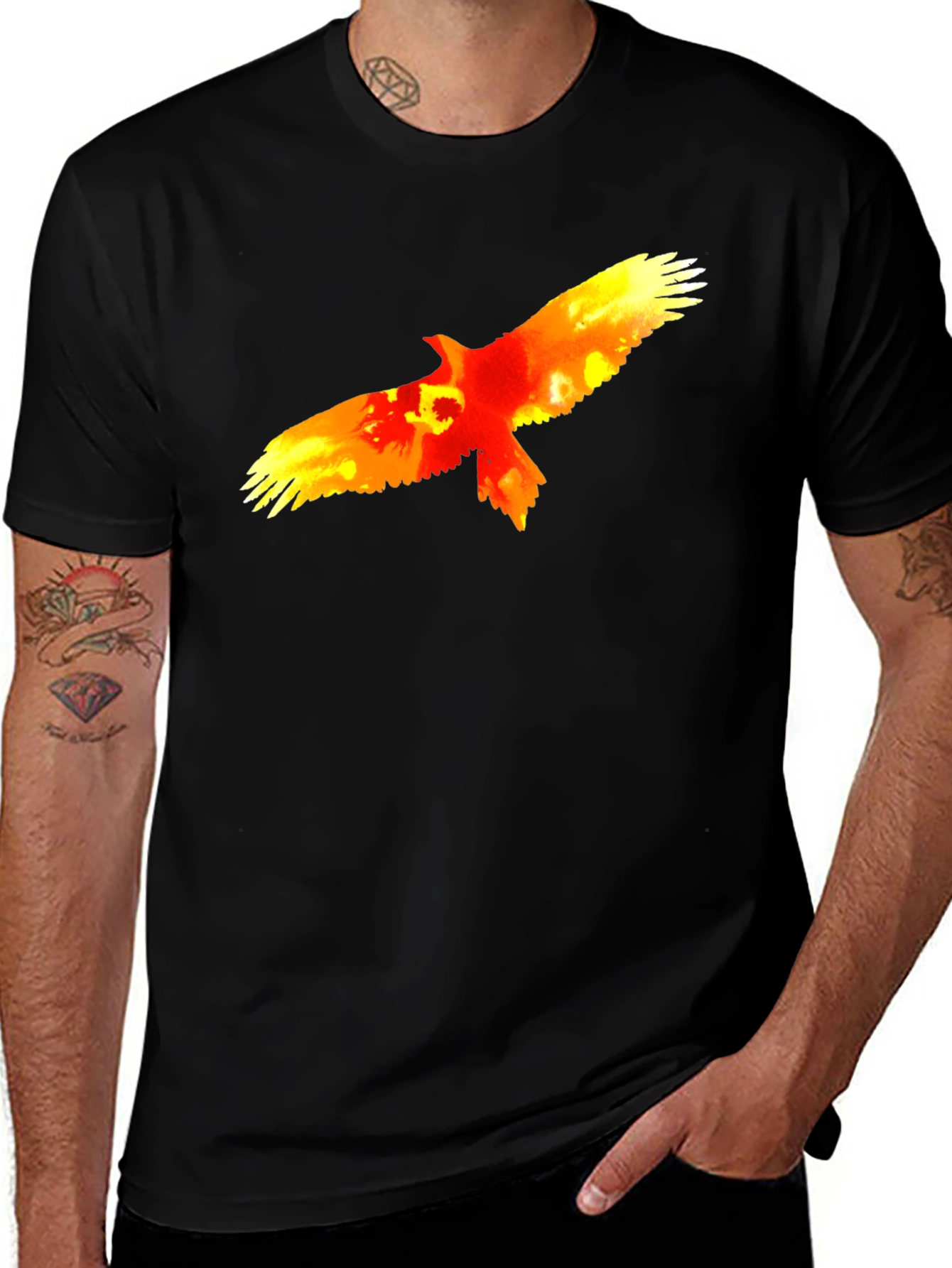 Fiery Eagle Graphic Tee - Bold Black Cotton T-Shirt