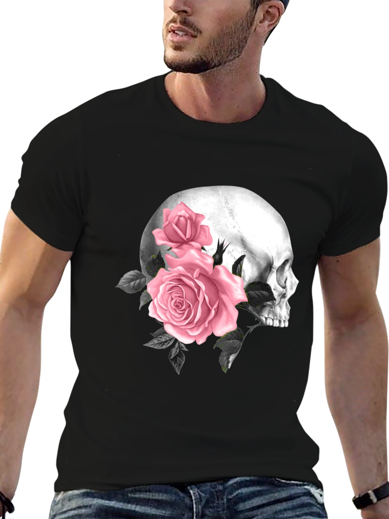 Skull & Roses Graphic T-Shirt - Mens Black Tee