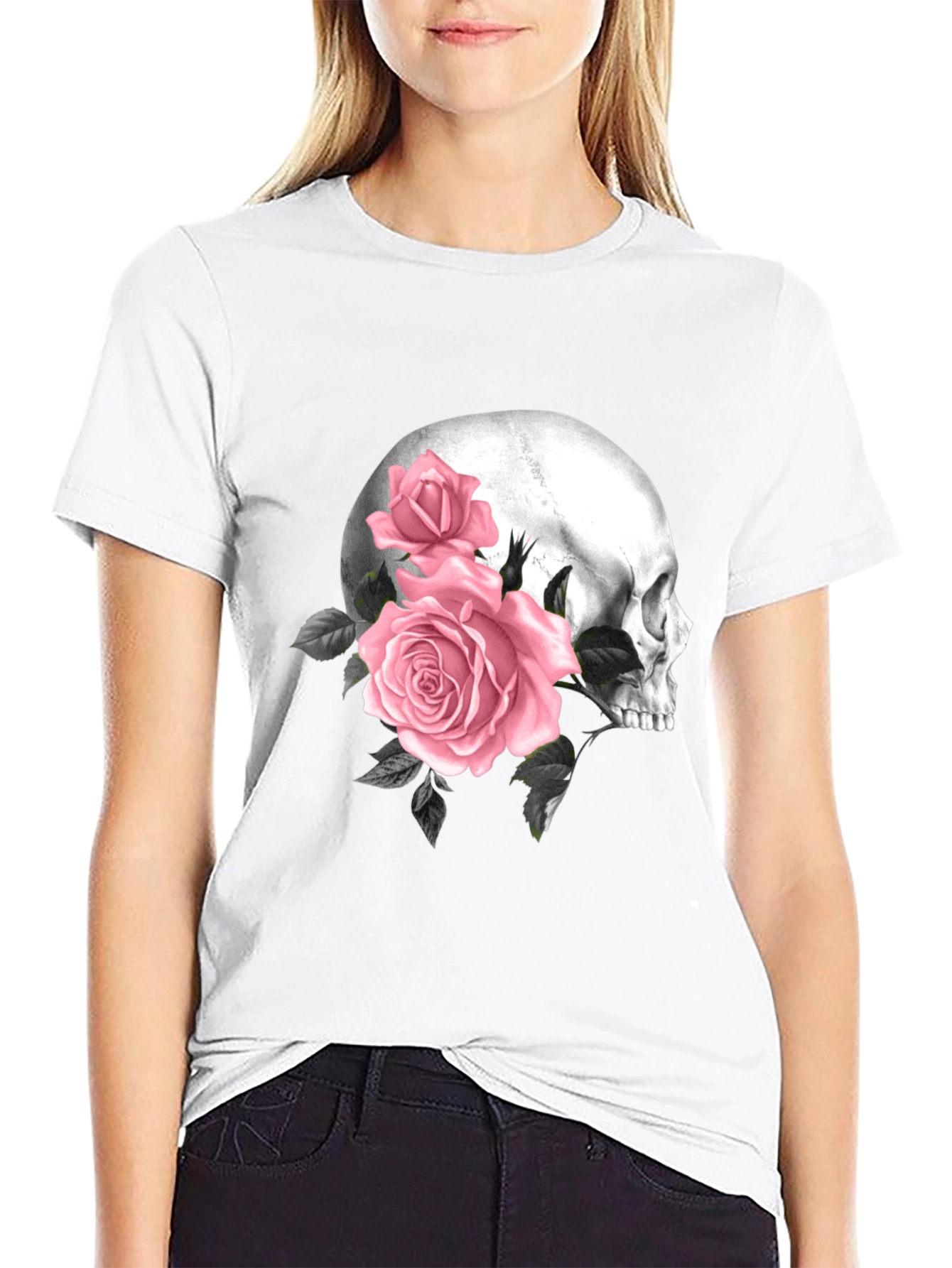 Skull & Roses Graphic T-Shirt - Mens Black Tee