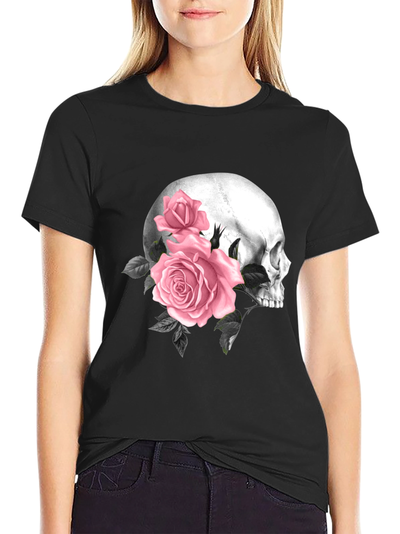 Skull & Roses Graphic T-Shirt - Mens Black Tee