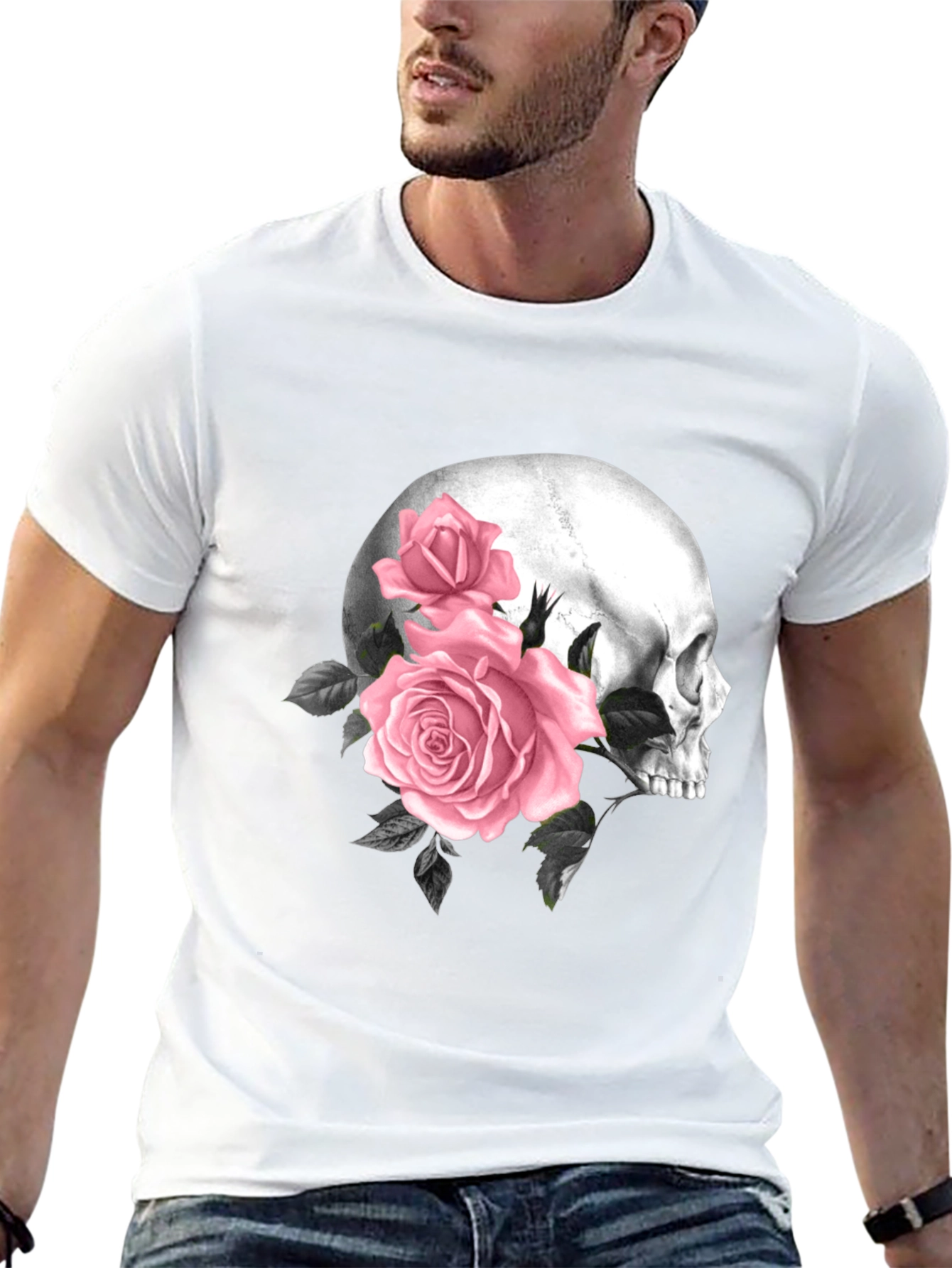 Skull & Roses Graphic T-Shirt - Mens Black Tee
