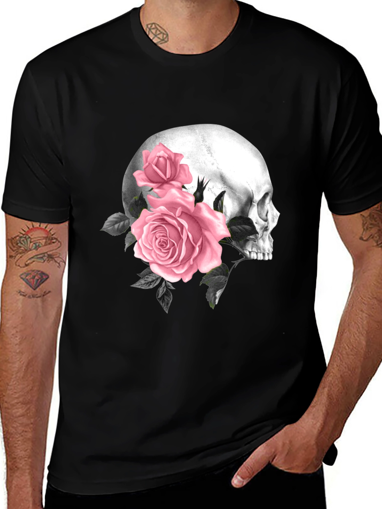 Skull & Roses Graphic T-Shirt - Mens Black Tee