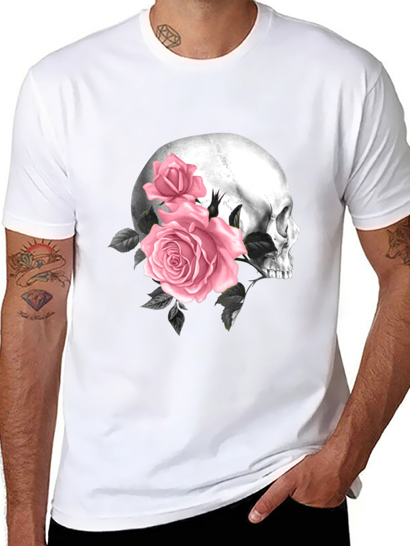 Skull & Roses Graphic T-Shirt - Mens Black Tee