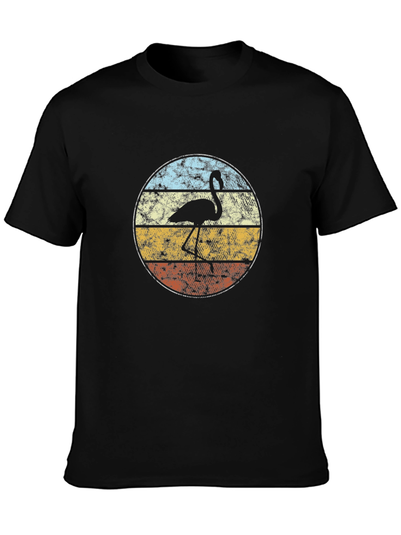 Retro Flamingo Graphic Tee - Black Cotton T-Shirt