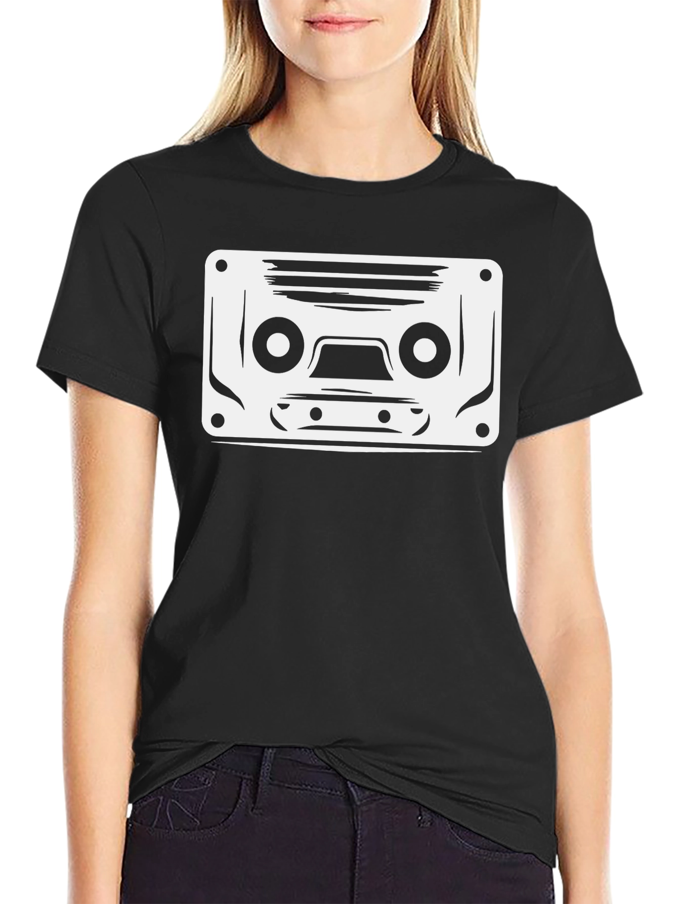Retro Cassette Tape Graphic T-Shirt - Black