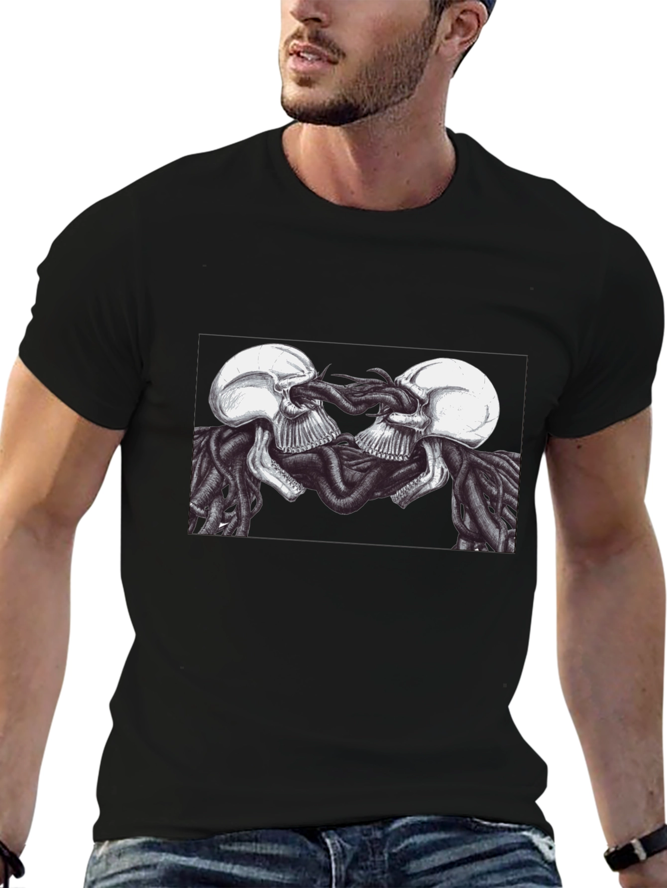 Skull Kiss Graphic Tee - Edgy Black T-Shirt