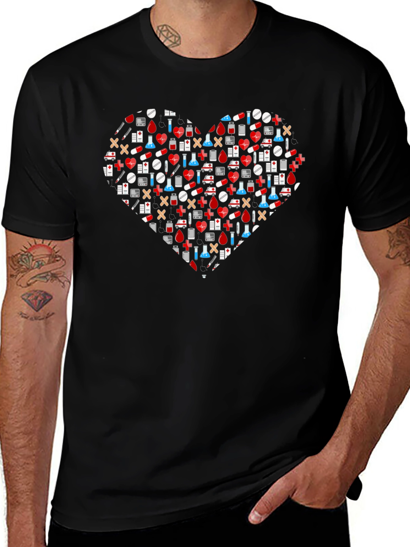 Medical Heart Graphic T-Shirt - Black Cotton Tee