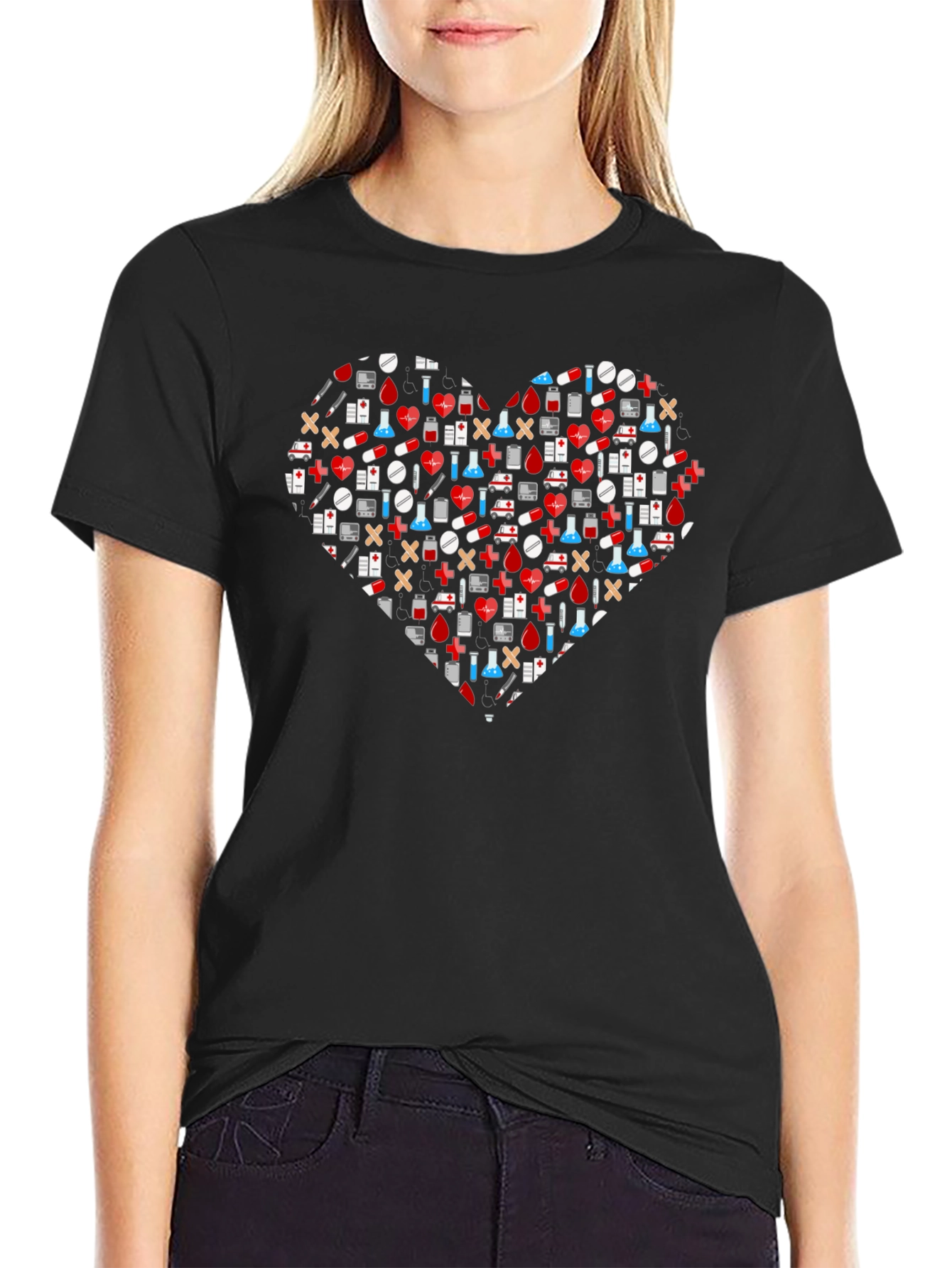 Medical Heart Graphic T-Shirt - Black Cotton Tee