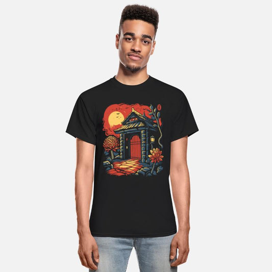 Asian Japanese Cartoon: Flowers Gate and Cabin