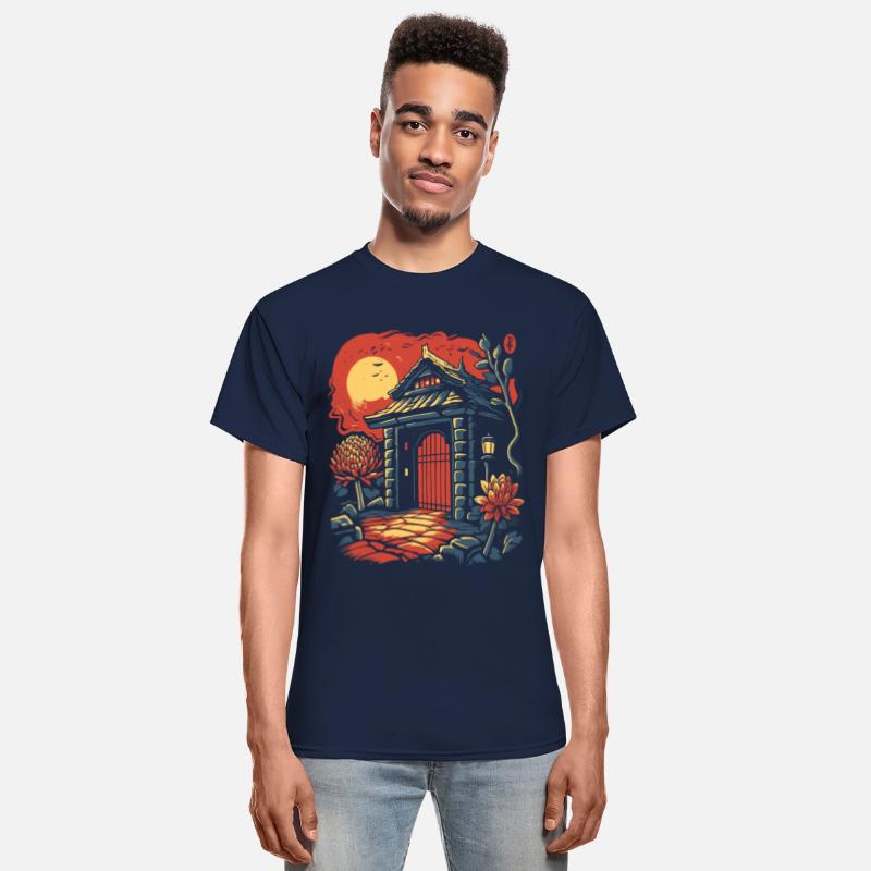 Asian Japanese Cartoon: Flowers Gate and Cabin