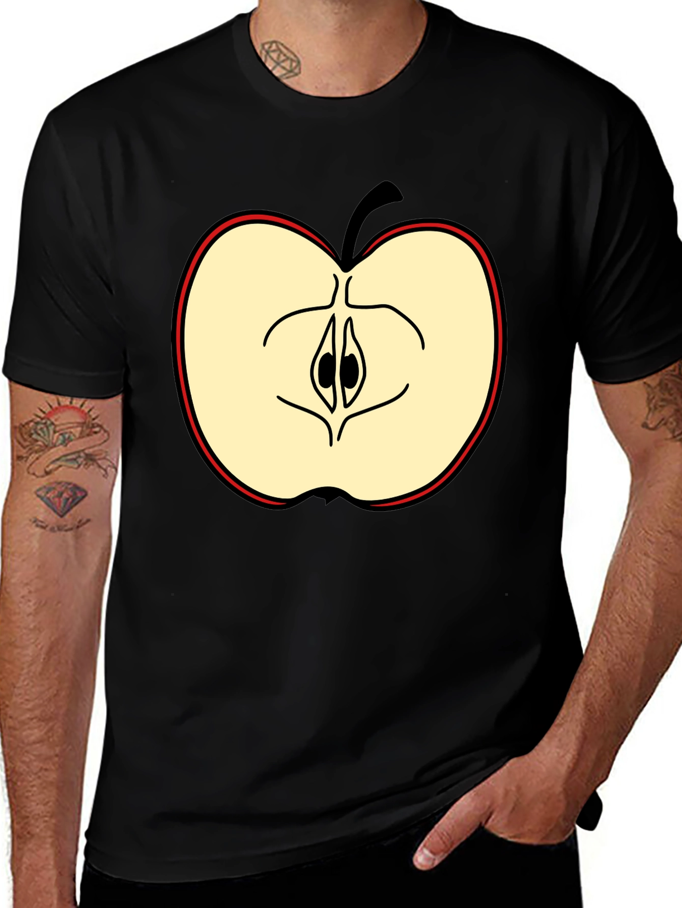 Half Apple Graphic Tee - Casual Black T-Shirt