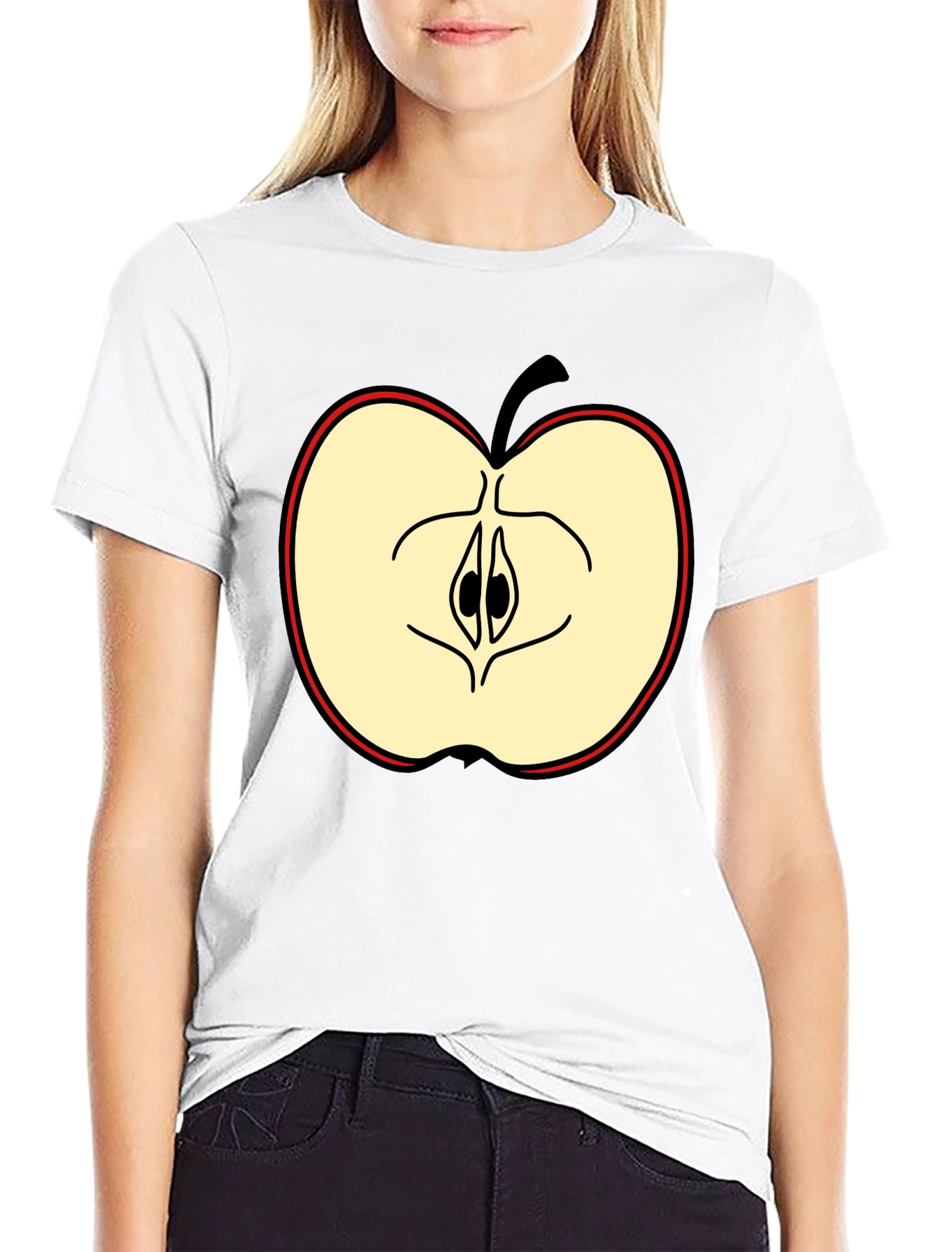 Half Apple Graphic Tee - Casual Black T-Shirt