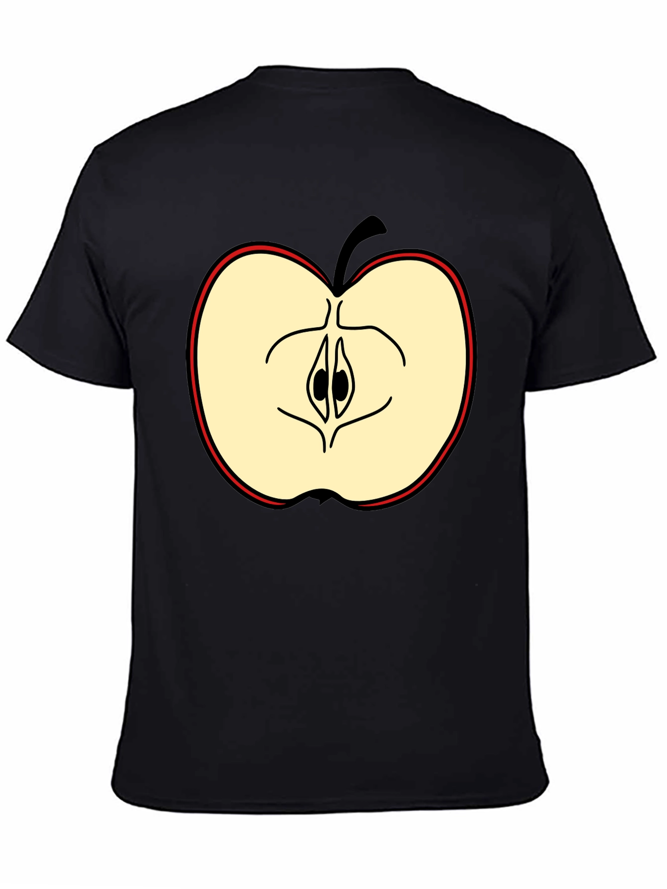 Half Apple Graphic Tee - Casual Black T-Shirt