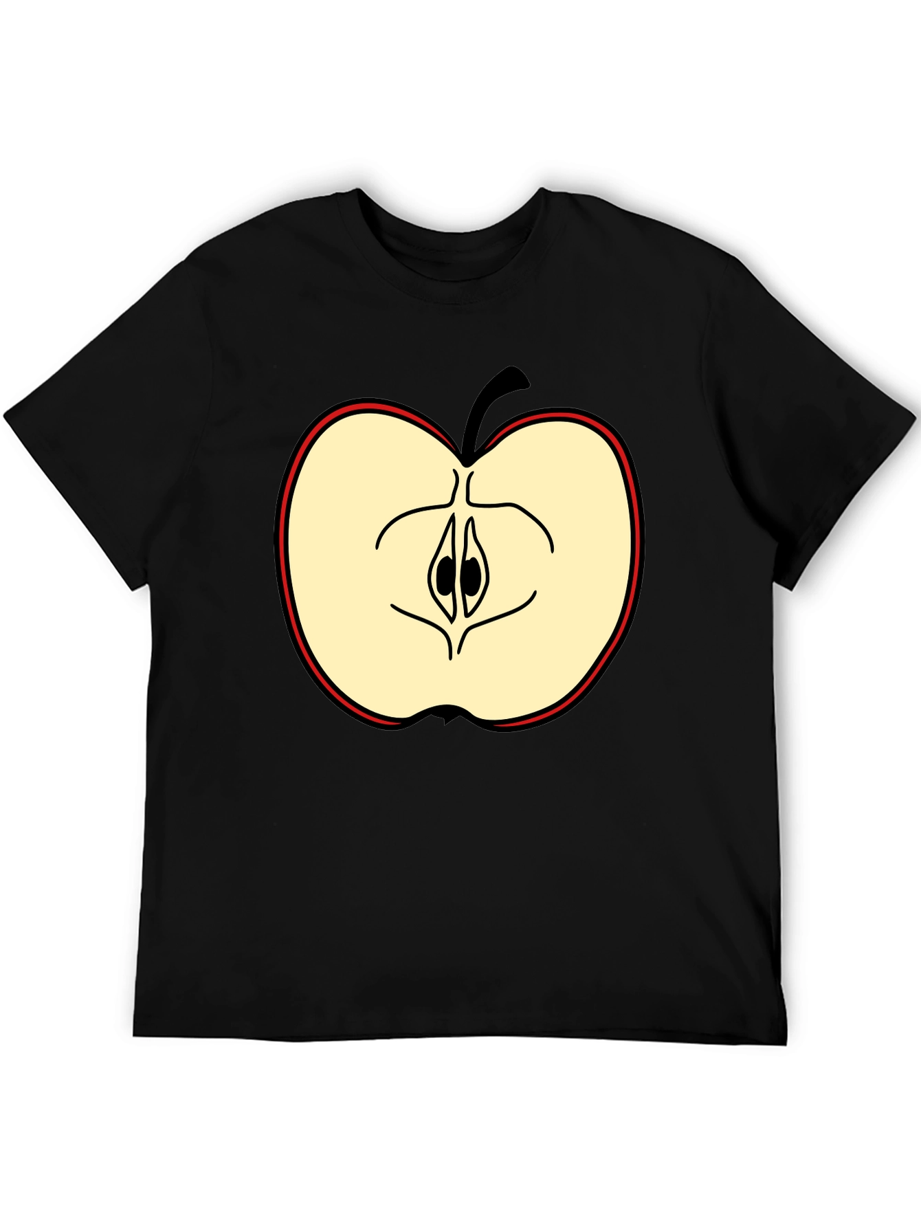 Half Apple Graphic Tee - Casual Black T-Shirt