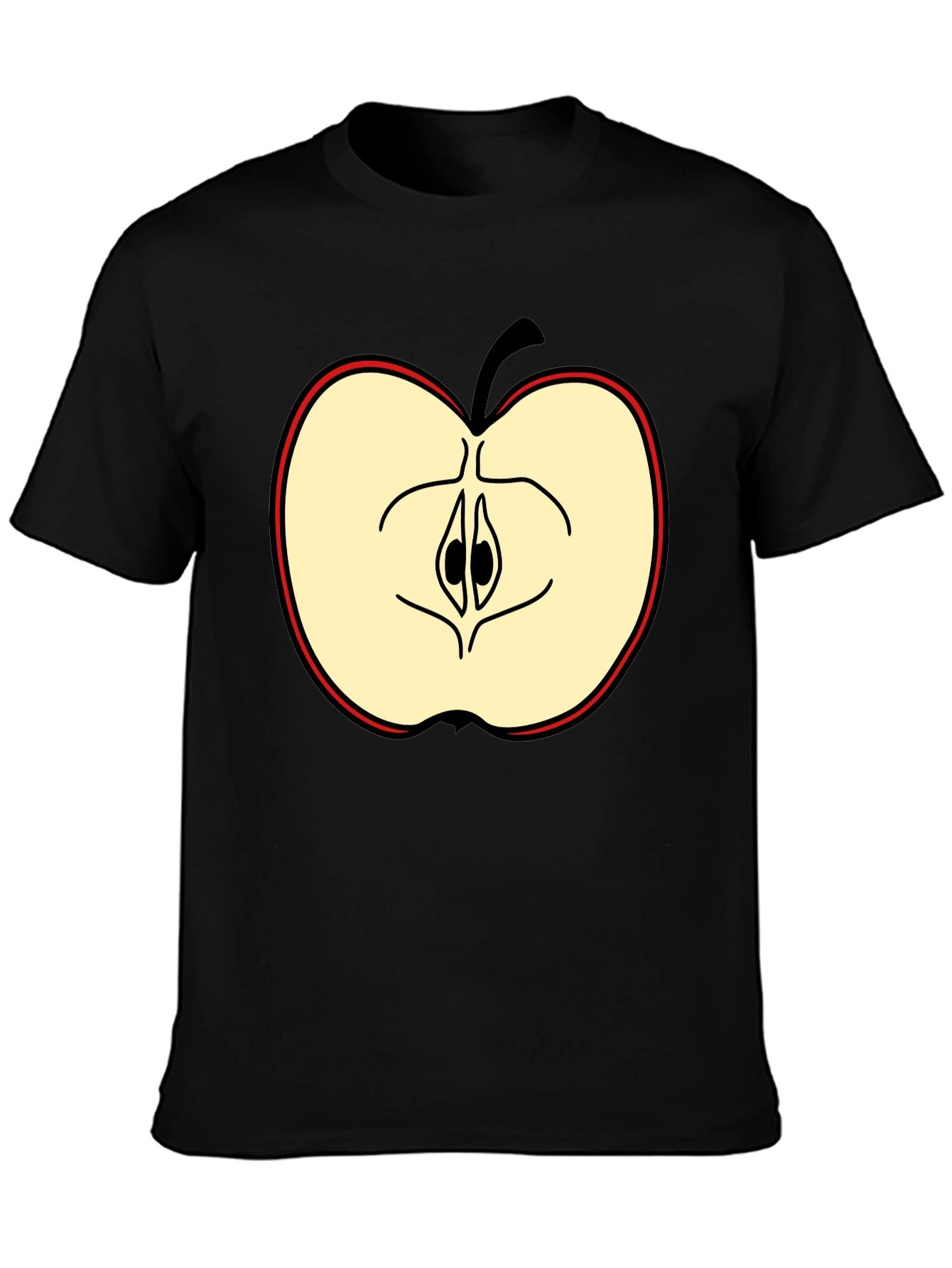 Half Apple Graphic Tee - Casual Black T-Shirt