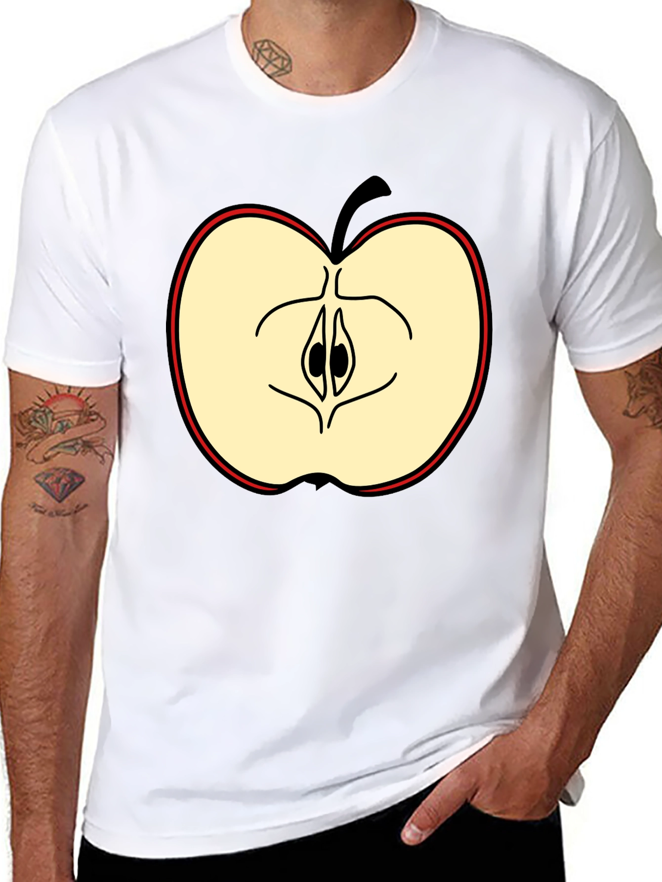 Half Apple Graphic Tee - Casual Black T-Shirt