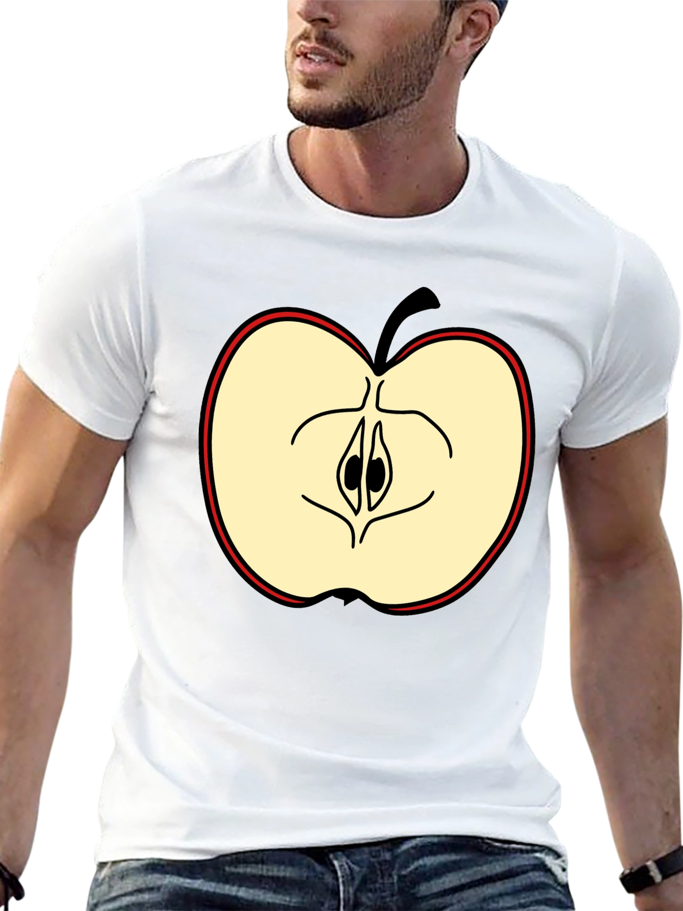 Half Apple Graphic Tee - Casual Black T-Shirt