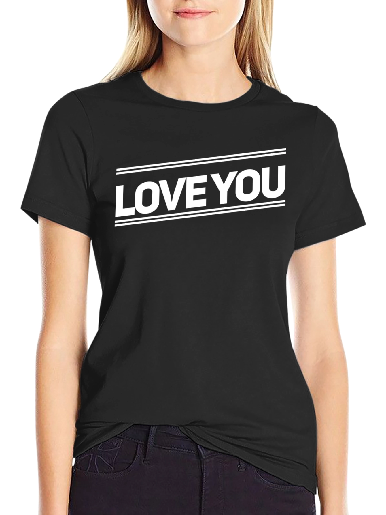 Love You Graphic Print Black T-Shirt